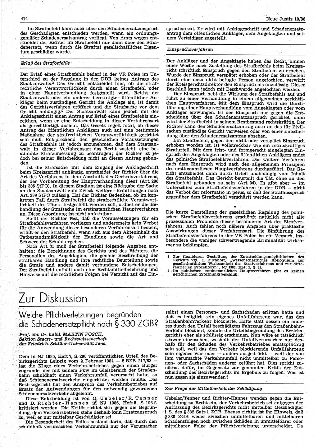 Neue Justiz (NJ), Zeitschrift für sozialistisches Recht und Gesetzlichkeit [Deutsche Demokratische Republik (DDR)], 40. Jahrgang 1986, Seite 414 (NJ DDR 1986, S. 414)