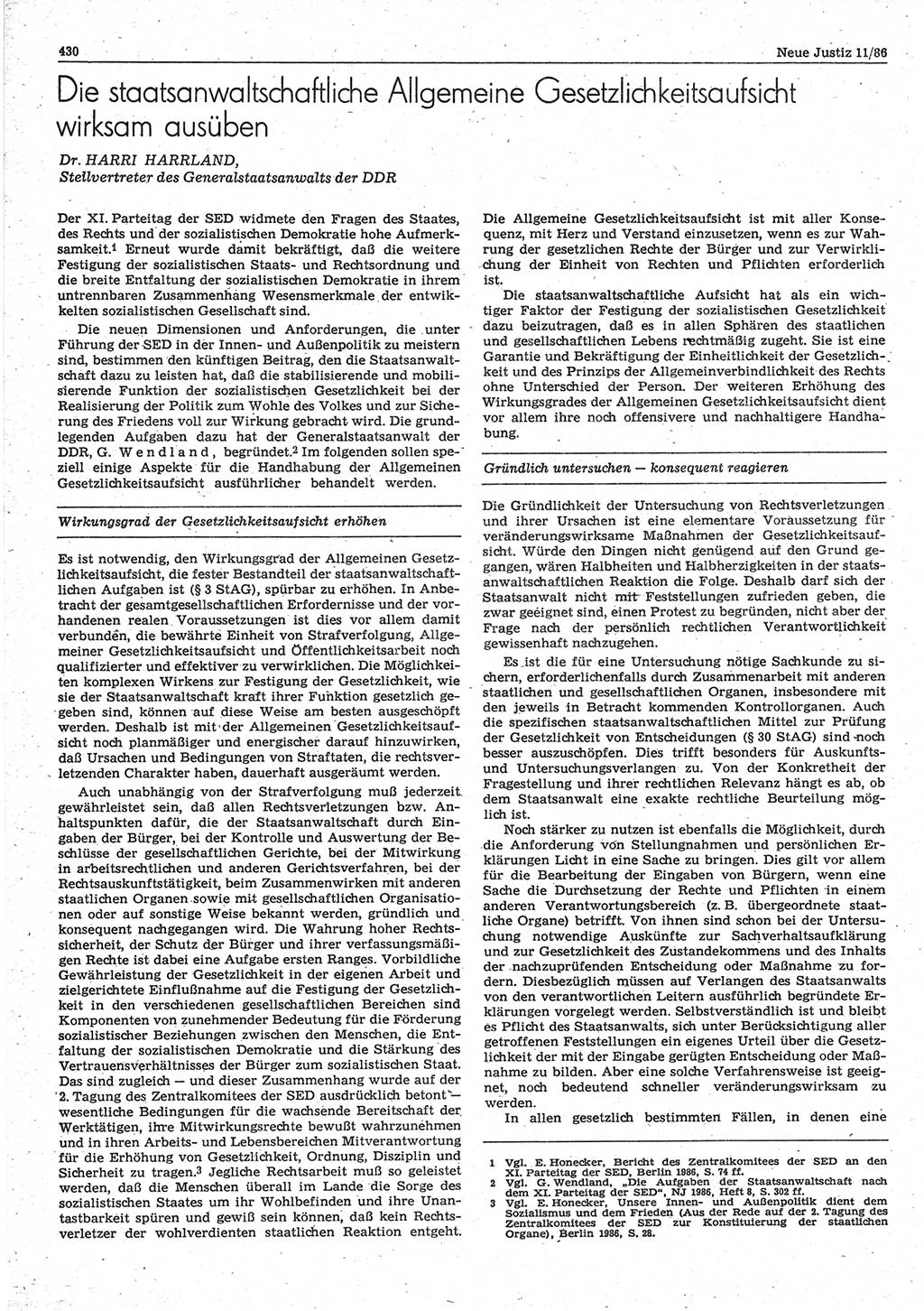 Neue Justiz (NJ), Zeitschrift für sozialistisches Recht und Gesetzlichkeit [Deutsche Demokratische Republik (DDR)], 40. Jahrgang 1986, Seite 430 (NJ DDR 1986, S. 430)