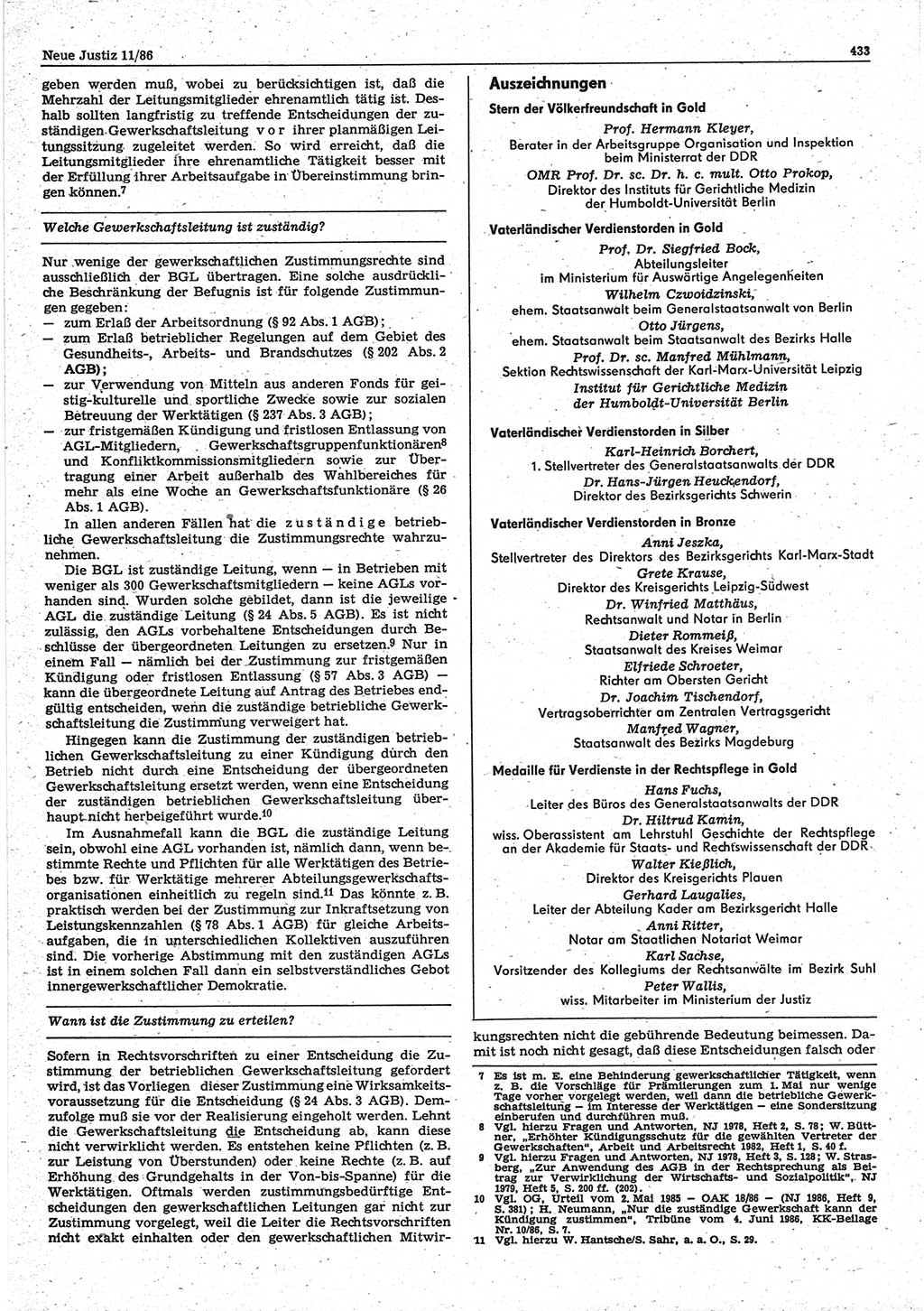 Neue Justiz (NJ), Zeitschrift für sozialistisches Recht und Gesetzlichkeit [Deutsche Demokratische Republik (DDR)], 40. Jahrgang 1986, Seite 433 (NJ DDR 1986, S. 433)