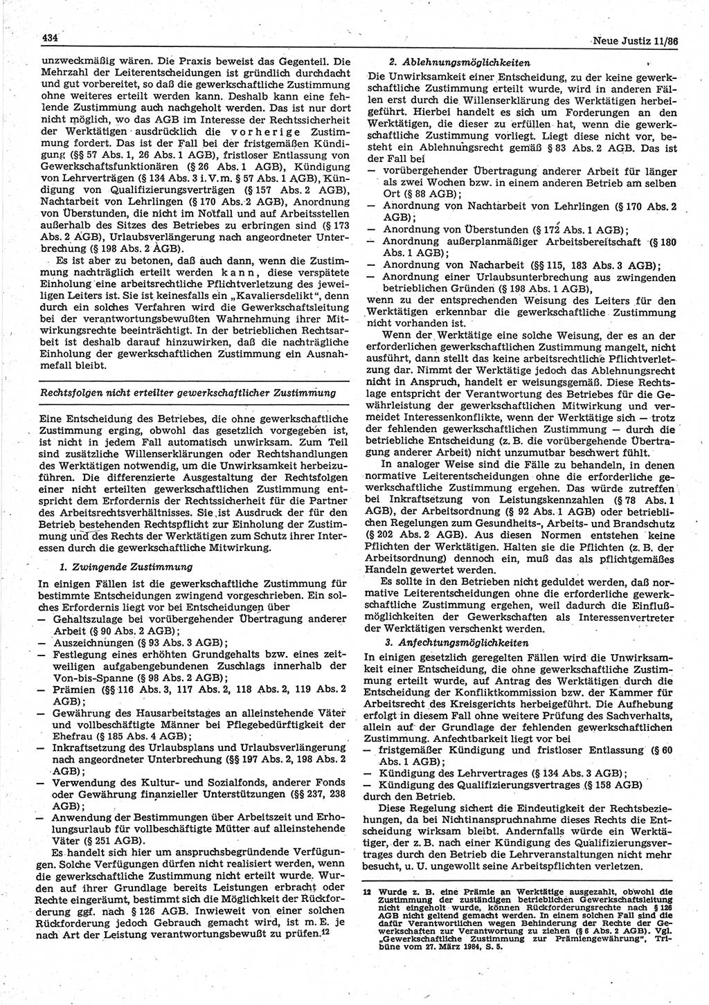 Neue Justiz (NJ), Zeitschrift für sozialistisches Recht und Gesetzlichkeit [Deutsche Demokratische Republik (DDR)], 40. Jahrgang 1986, Seite 434 (NJ DDR 1986, S. 434)