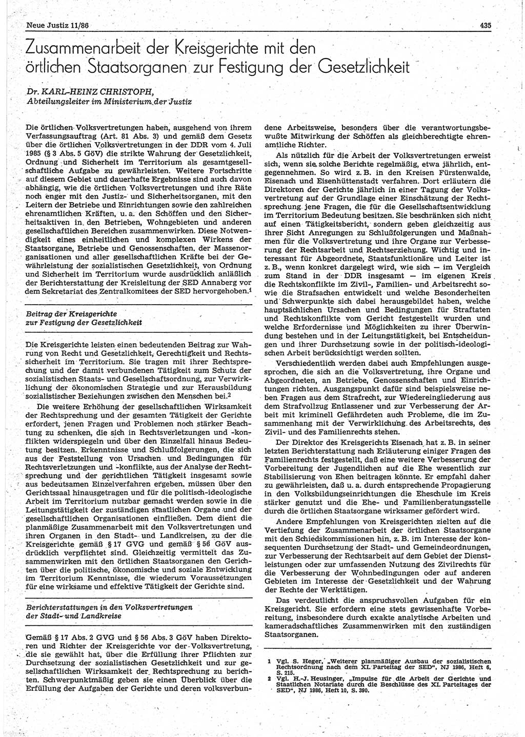 Neue Justiz (NJ), Zeitschrift für sozialistisches Recht und Gesetzlichkeit [Deutsche Demokratische Republik (DDR)], 40. Jahrgang 1986, Seite 435 (NJ DDR 1986, S. 435)