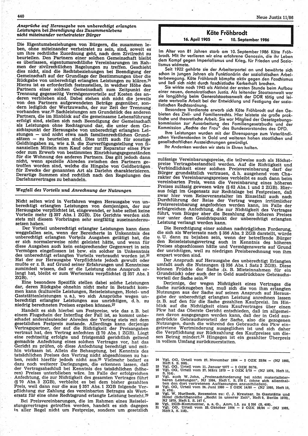 Neue Justiz (NJ), Zeitschrift für sozialistisches Recht und Gesetzlichkeit [Deutsche Demokratische Republik (DDR)], 40. Jahrgang 1986, Seite 440 (NJ DDR 1986, S. 440)