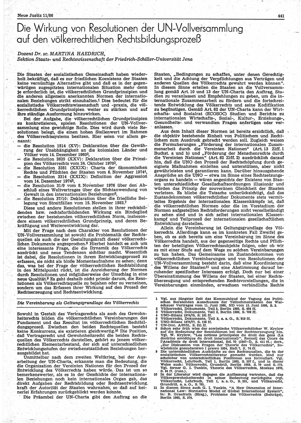 Neue Justiz (NJ), Zeitschrift für sozialistisches Recht und Gesetzlichkeit [Deutsche Demokratische Republik (DDR)], 40. Jahrgang 1986, Seite 441 (NJ DDR 1986, S. 441)