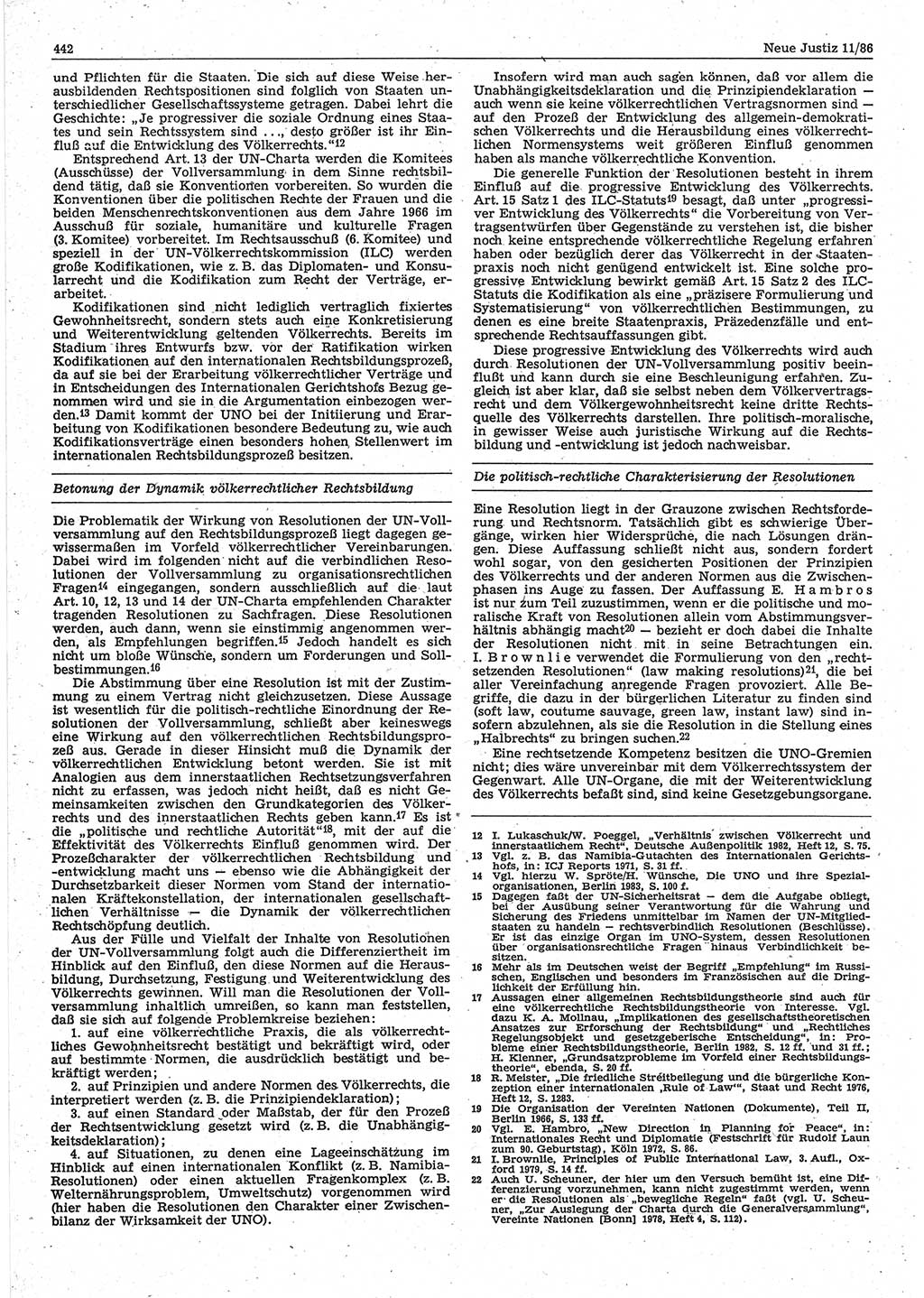 Neue Justiz (NJ), Zeitschrift für sozialistisches Recht und Gesetzlichkeit [Deutsche Demokratische Republik (DDR)], 40. Jahrgang 1986, Seite 442 (NJ DDR 1986, S. 442)