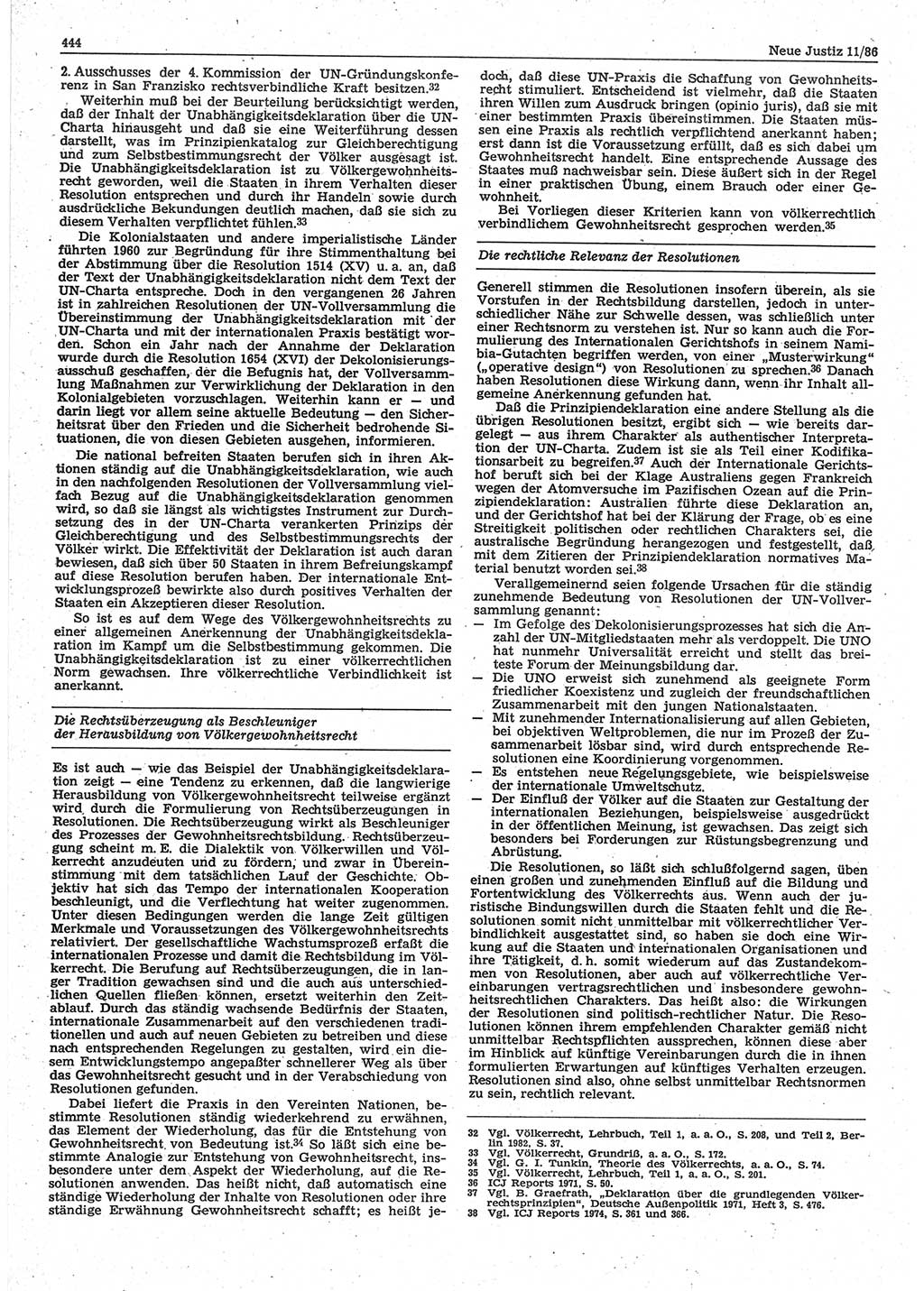 Neue Justiz (NJ), Zeitschrift für sozialistisches Recht und Gesetzlichkeit [Deutsche Demokratische Republik (DDR)], 40. Jahrgang 1986, Seite 444 (NJ DDR 1986, S. 444)
