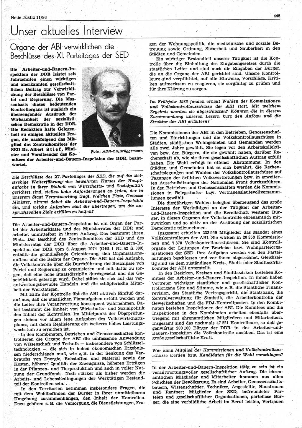 Neue Justiz (NJ), Zeitschrift für sozialistisches Recht und Gesetzlichkeit [Deutsche Demokratische Republik (DDR)], 40. Jahrgang 1986, Seite 445 (NJ DDR 1986, S. 445)