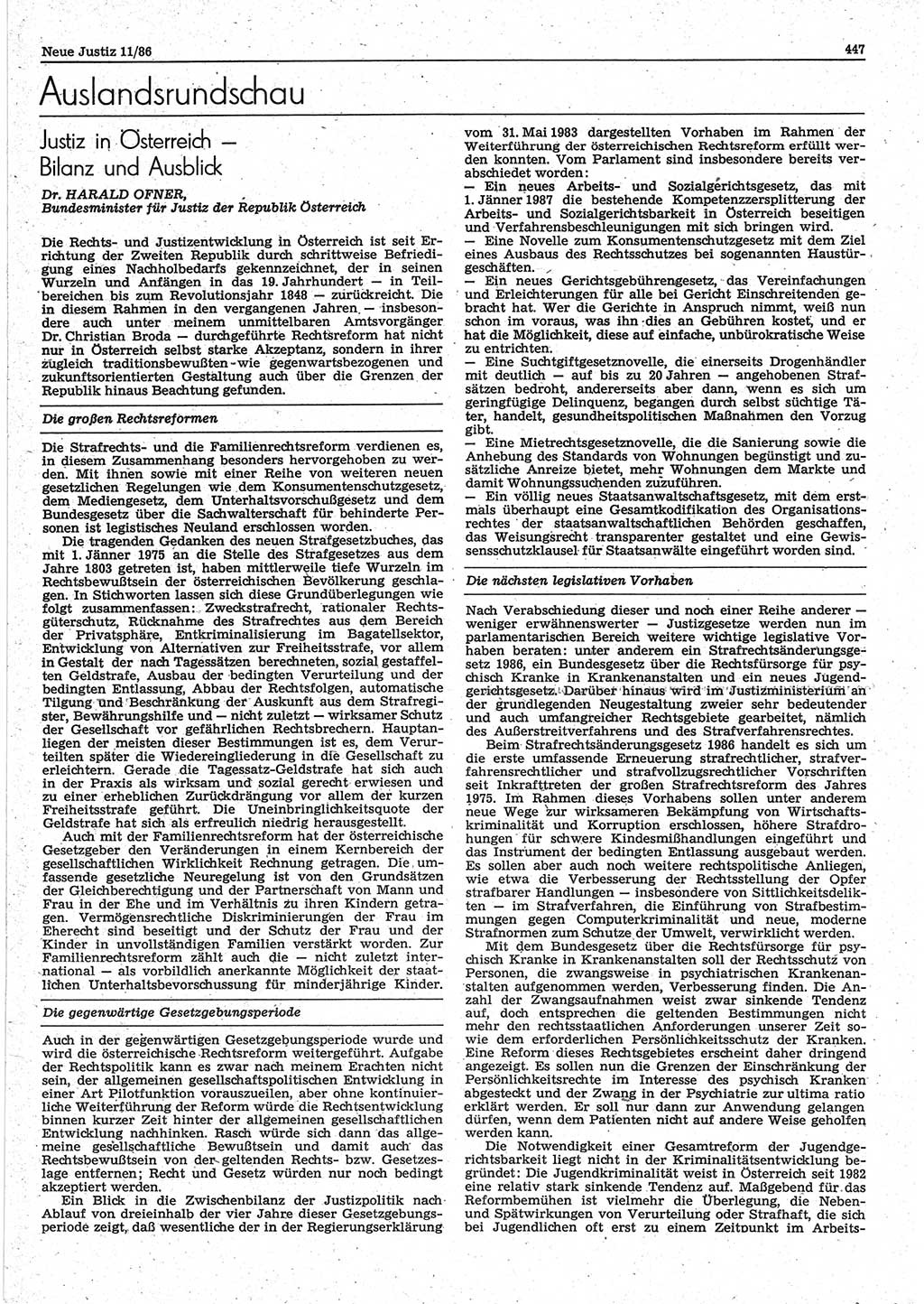 Neue Justiz (NJ), Zeitschrift für sozialistisches Recht und Gesetzlichkeit [Deutsche Demokratische Republik (DDR)], 40. Jahrgang 1986, Seite 447 (NJ DDR 1986, S. 447)