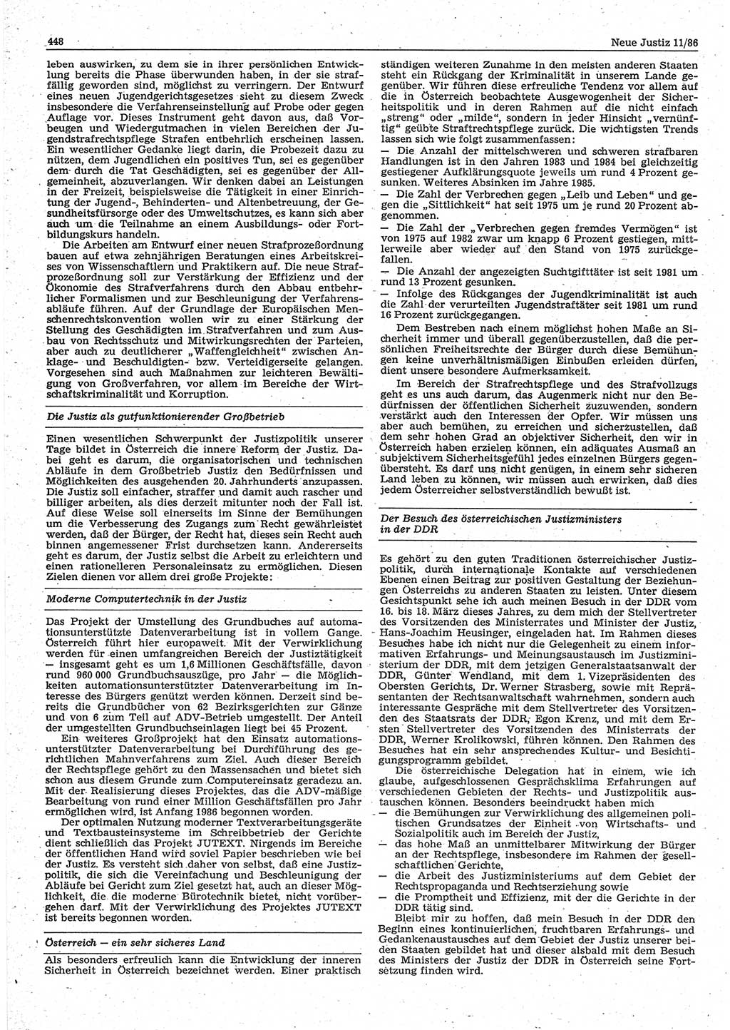 Neue Justiz (NJ), Zeitschrift für sozialistisches Recht und Gesetzlichkeit [Deutsche Demokratische Republik (DDR)], 40. Jahrgang 1986, Seite 448 (NJ DDR 1986, S. 448)