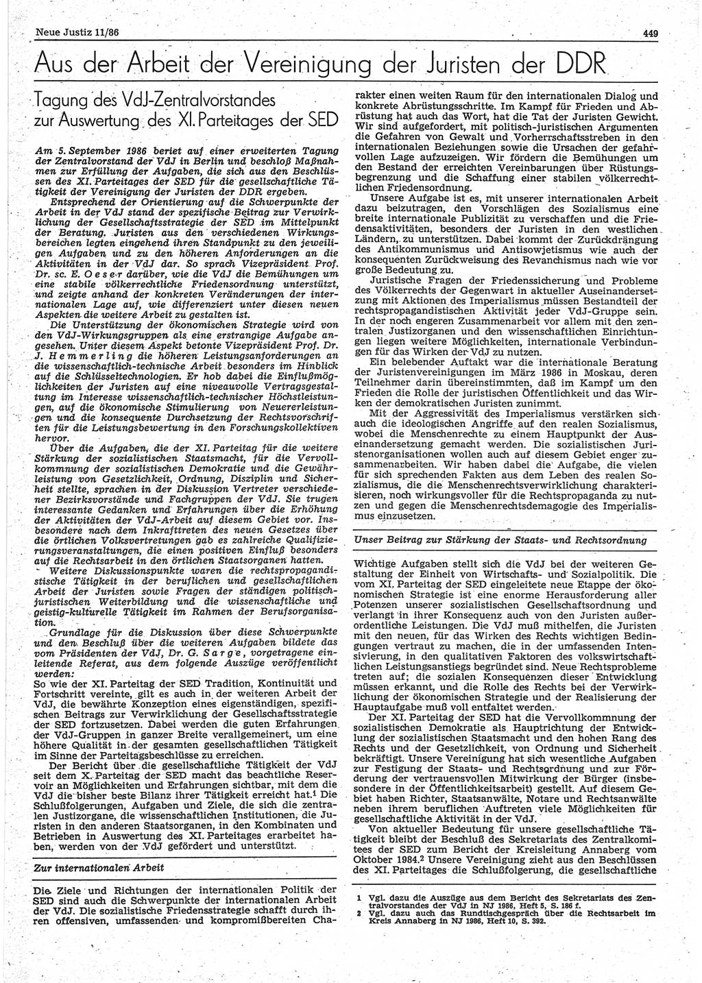 Neue Justiz (NJ), Zeitschrift für sozialistisches Recht und Gesetzlichkeit [Deutsche Demokratische Republik (DDR)], 40. Jahrgang 1986, Seite 449 (NJ DDR 1986, S. 449)