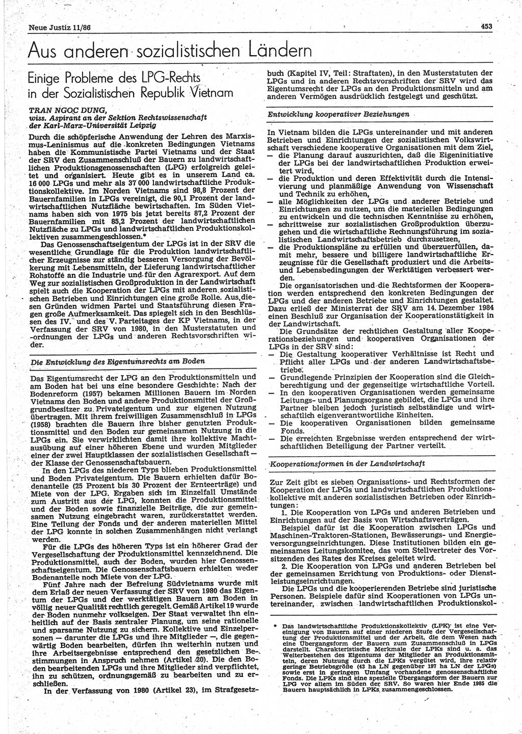 Neue Justiz (NJ), Zeitschrift für sozialistisches Recht und Gesetzlichkeit [Deutsche Demokratische Republik (DDR)], 40. Jahrgang 1986, Seite 453 (NJ DDR 1986, S. 453)