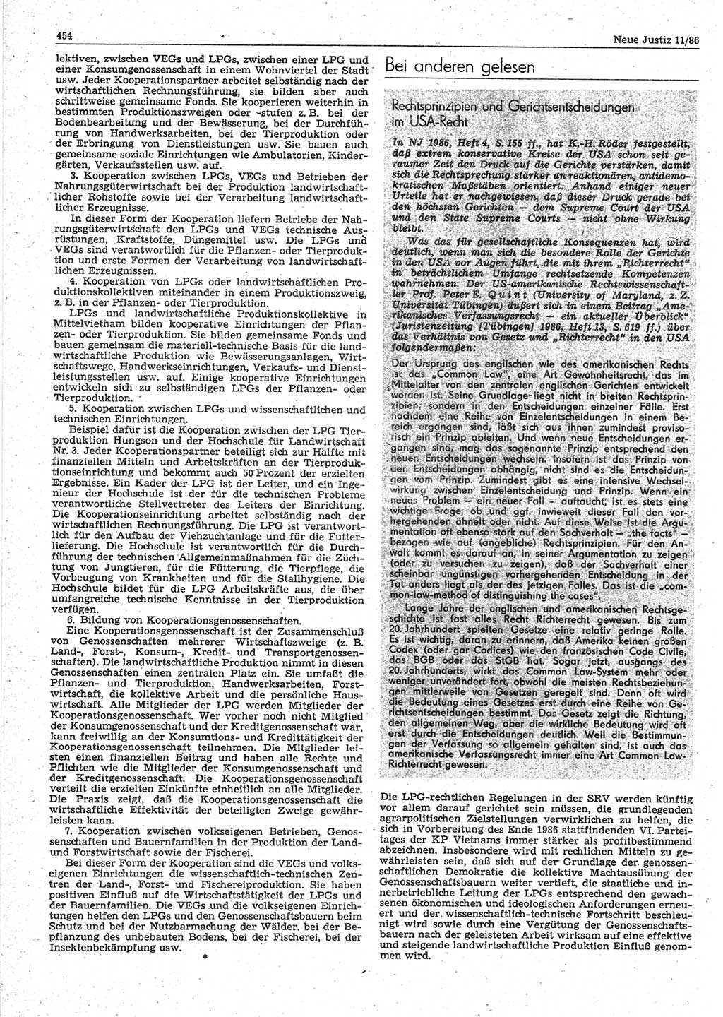 Neue Justiz (NJ), Zeitschrift für sozialistisches Recht und Gesetzlichkeit [Deutsche Demokratische Republik (DDR)], 40. Jahrgang 1986, Seite 454 (NJ DDR 1986, S. 454)