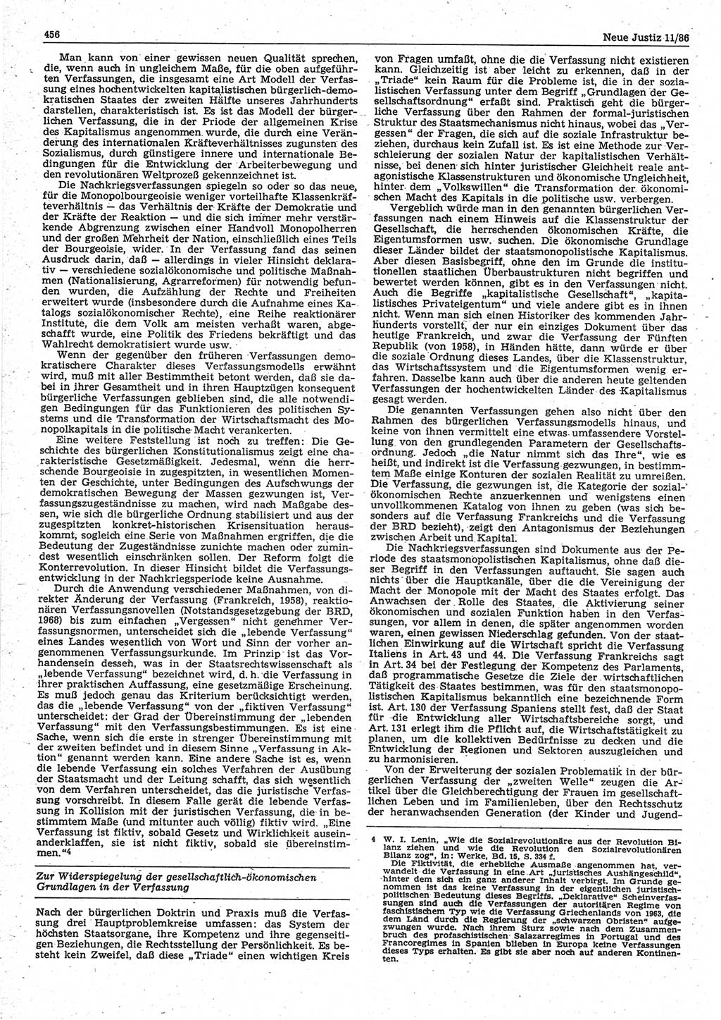 Neue Justiz (NJ), Zeitschrift für sozialistisches Recht und Gesetzlichkeit [Deutsche Demokratische Republik (DDR)], 40. Jahrgang 1986, Seite 456 (NJ DDR 1986, S. 456)