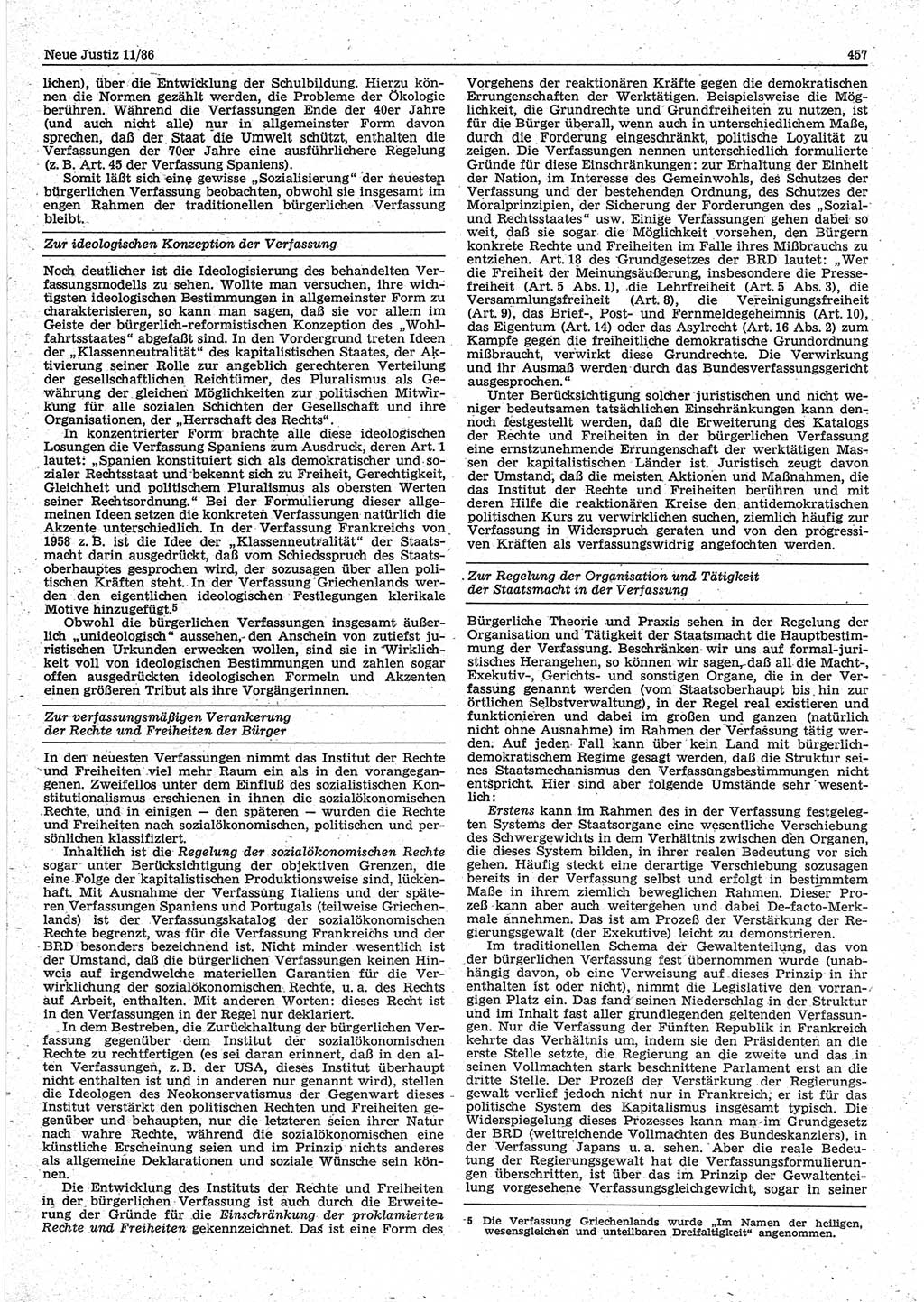 Neue Justiz (NJ), Zeitschrift für sozialistisches Recht und Gesetzlichkeit [Deutsche Demokratische Republik (DDR)], 40. Jahrgang 1986, Seite 457 (NJ DDR 1986, S. 457)