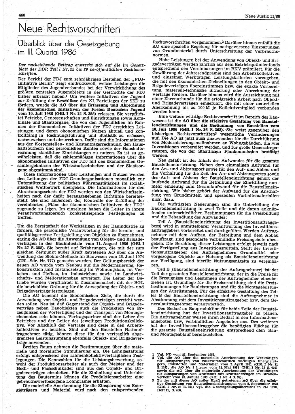 Neue Justiz (NJ), Zeitschrift für sozialistisches Recht und Gesetzlichkeit [Deutsche Demokratische Republik (DDR)], 40. Jahrgang 1986, Seite 460 (NJ DDR 1986, S. 460)
