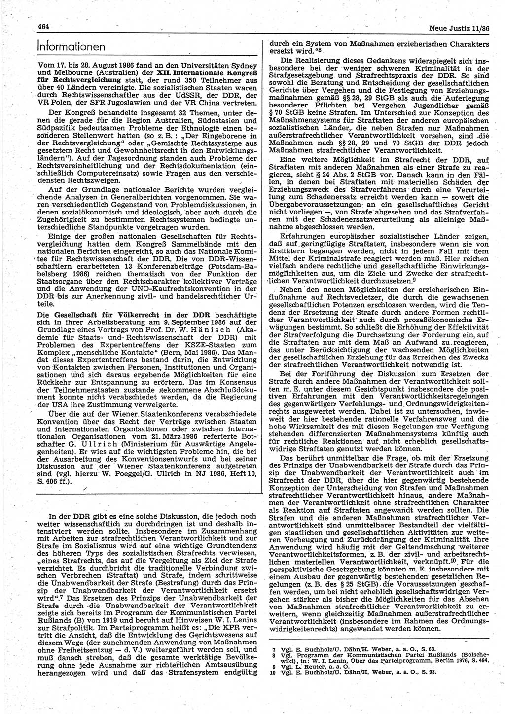 Neue Justiz (NJ), Zeitschrift für sozialistisches Recht und Gesetzlichkeit [Deutsche Demokratische Republik (DDR)], 40. Jahrgang 1986, Seite 464 (NJ DDR 1986, S. 464)