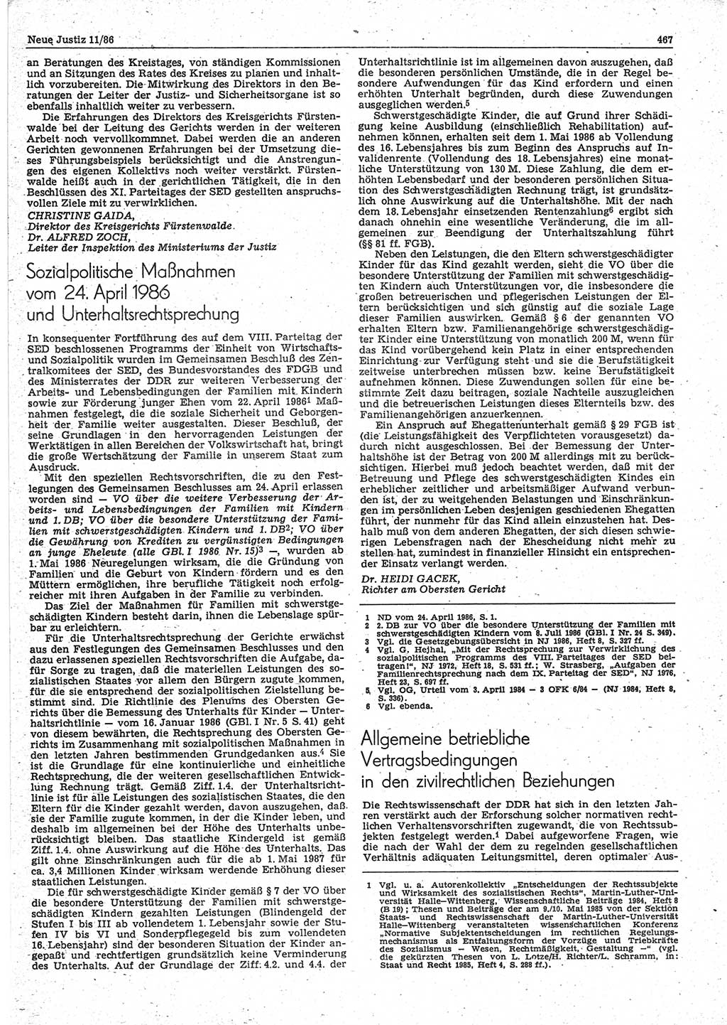 Neue Justiz (NJ), Zeitschrift für sozialistisches Recht und Gesetzlichkeit [Deutsche Demokratische Republik (DDR)], 40. Jahrgang 1986, Seite 467 (NJ DDR 1986, S. 467)