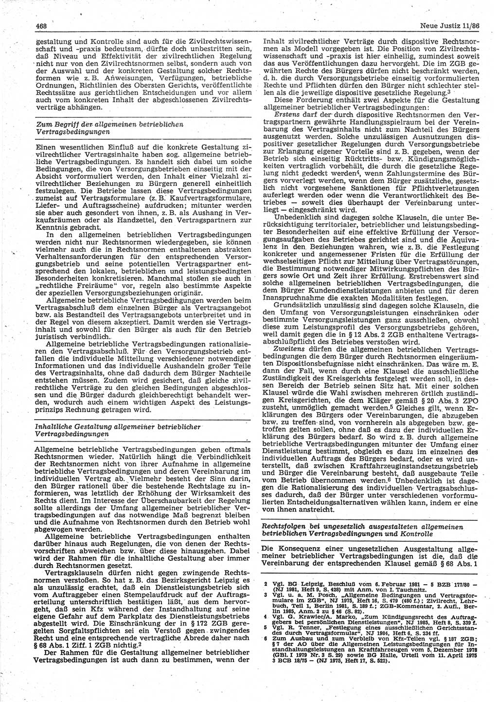 Neue Justiz (NJ), Zeitschrift für sozialistisches Recht und Gesetzlichkeit [Deutsche Demokratische Republik (DDR)], 40. Jahrgang 1986, Seite 468 (NJ DDR 1986, S. 468)