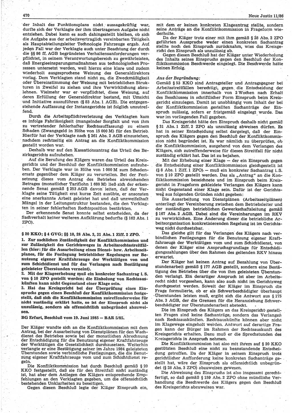 Neue Justiz (NJ), Zeitschrift für sozialistisches Recht und Gesetzlichkeit [Deutsche Demokratische Republik (DDR)], 40. Jahrgang 1986, Seite 470 (NJ DDR 1986, S. 470)