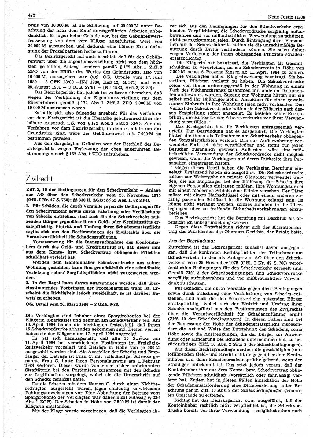 Neue Justiz (NJ), Zeitschrift für sozialistisches Recht und Gesetzlichkeit [Deutsche Demokratische Republik (DDR)], 40. Jahrgang 1986, Seite 472 (NJ DDR 1986, S. 472)