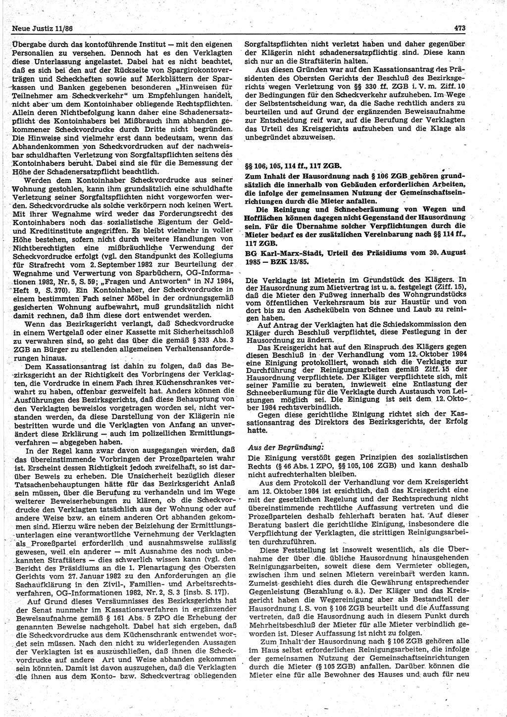 Neue Justiz (NJ), Zeitschrift für sozialistisches Recht und Gesetzlichkeit [Deutsche Demokratische Republik (DDR)], 40. Jahrgang 1986, Seite 473 (NJ DDR 1986, S. 473)