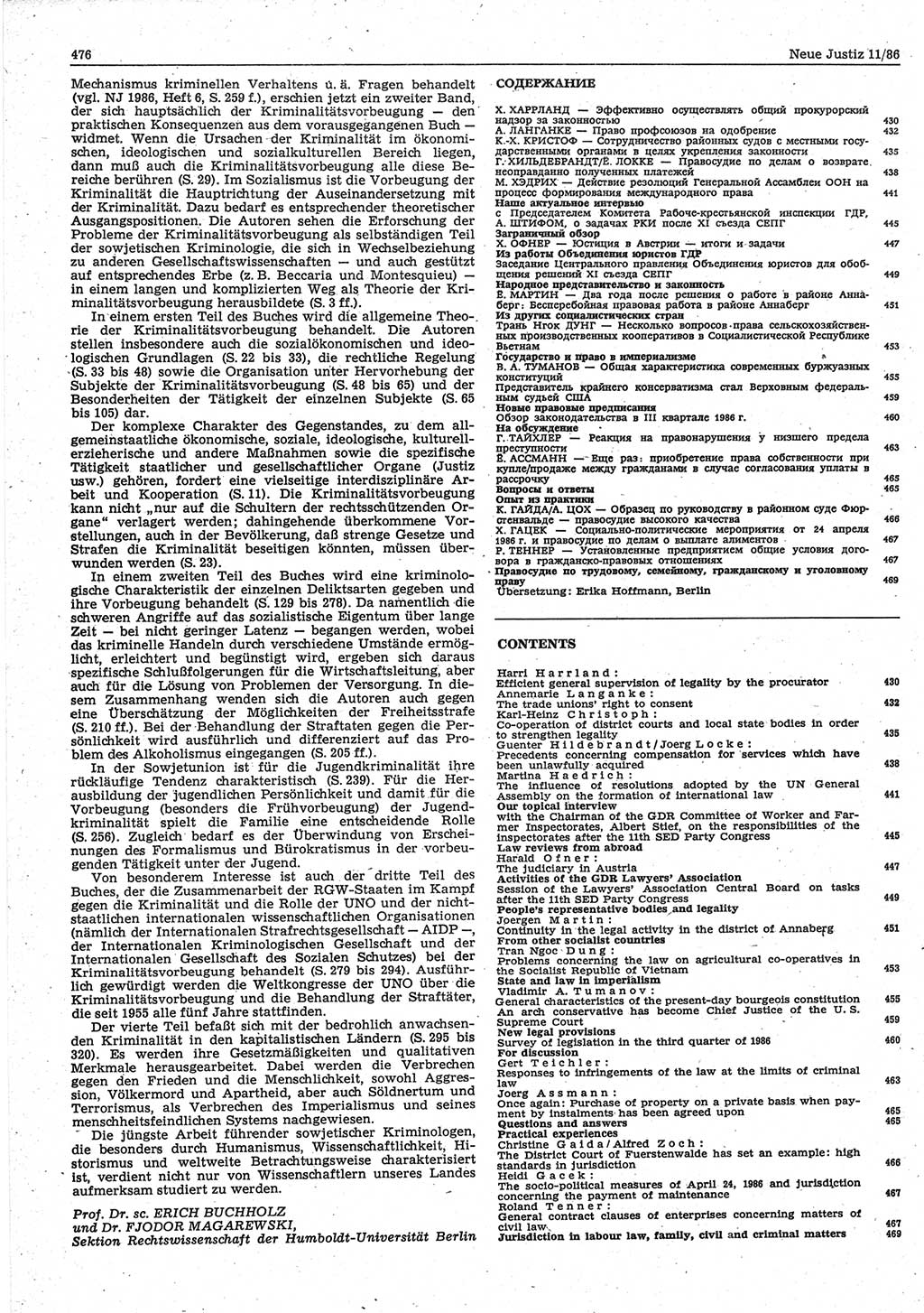 Neue Justiz (NJ), Zeitschrift für sozialistisches Recht und Gesetzlichkeit [Deutsche Demokratische Republik (DDR)], 40. Jahrgang 1986, Seite 476 (NJ DDR 1986, S. 476)