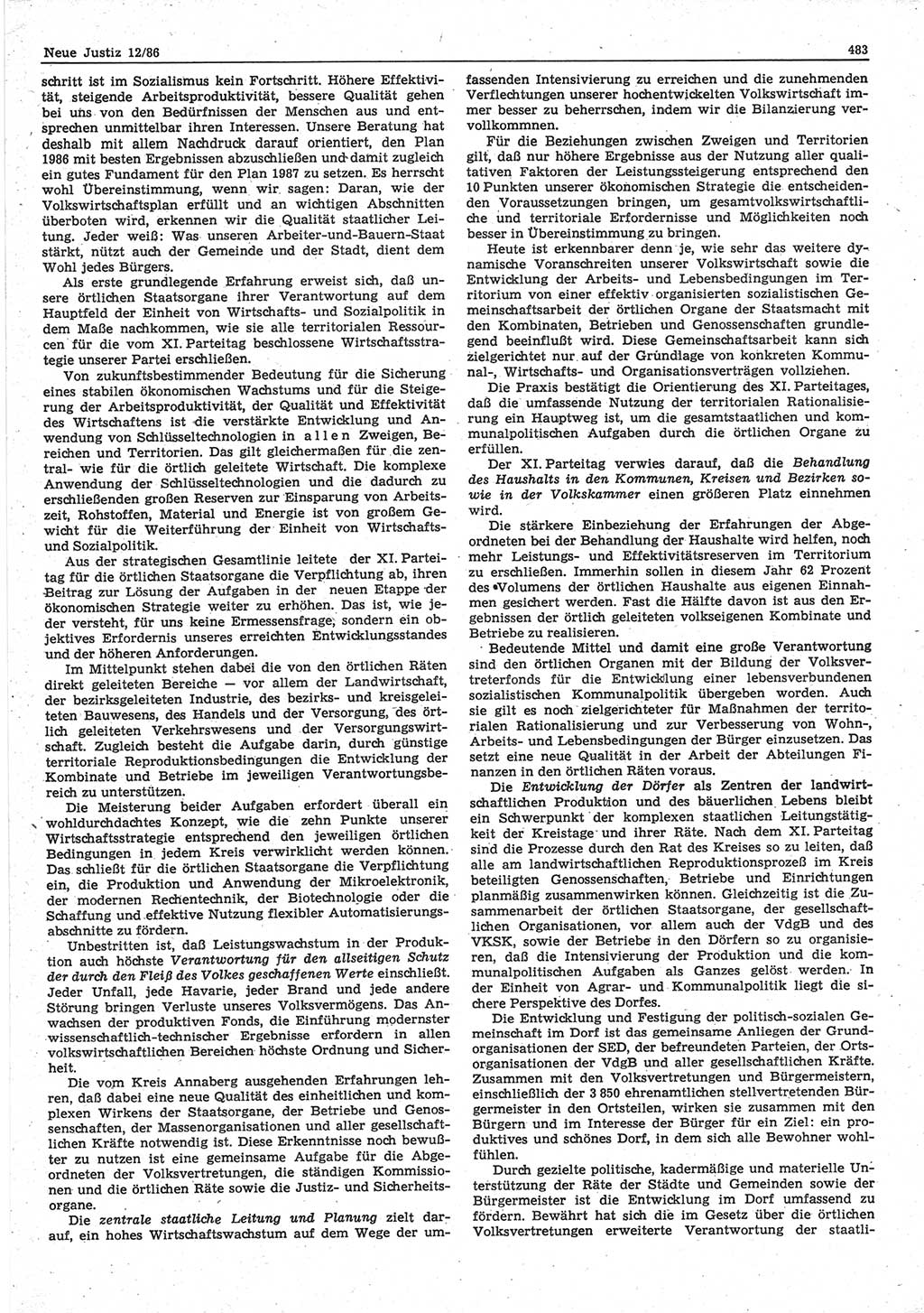 Neue Justiz (NJ), Zeitschrift für sozialistisches Recht und Gesetzlichkeit [Deutsche Demokratische Republik (DDR)], 40. Jahrgang 1986, Seite 483 (NJ DDR 1986, S. 483)