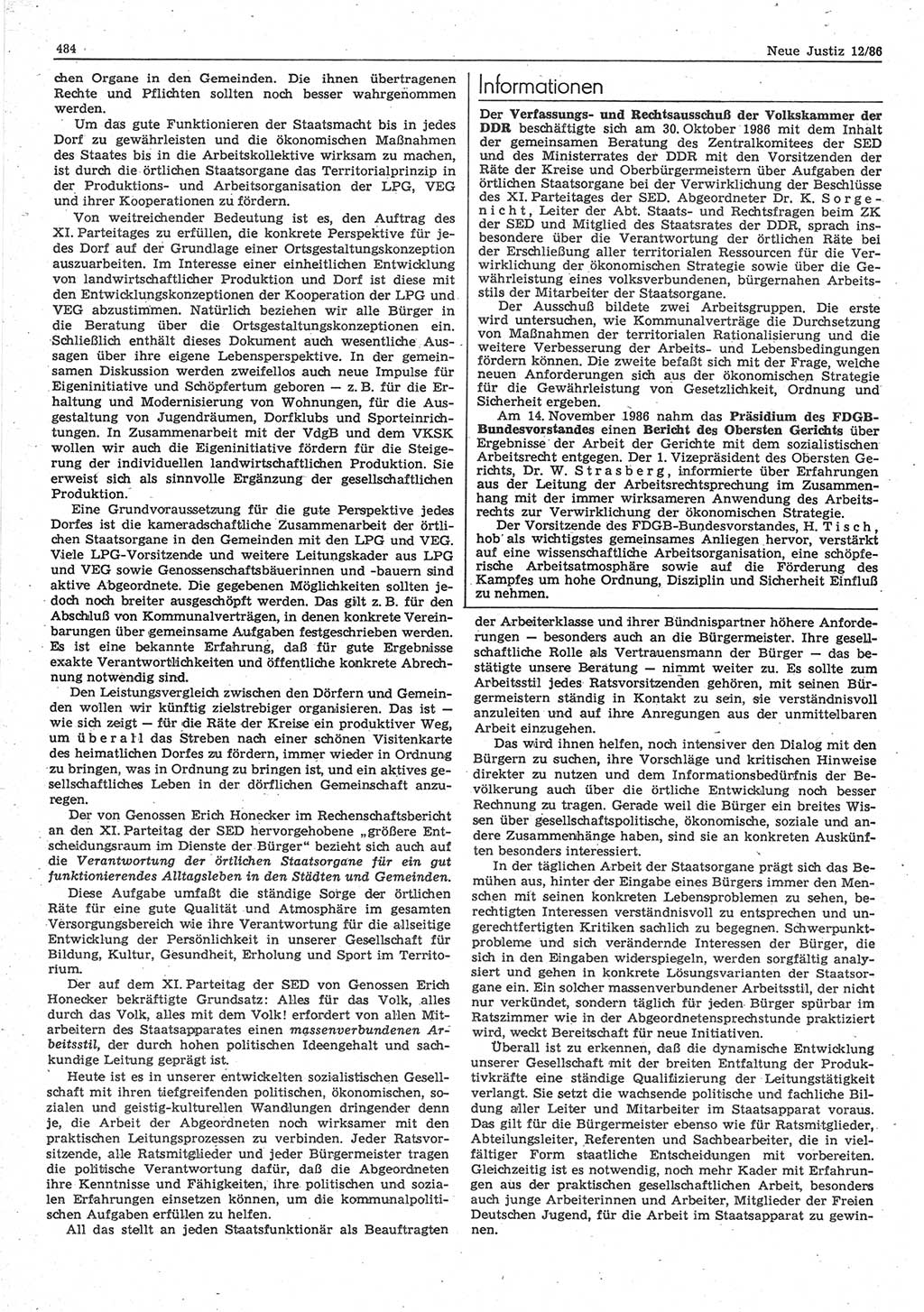 Neue Justiz (NJ), Zeitschrift für sozialistisches Recht und Gesetzlichkeit [Deutsche Demokratische Republik (DDR)], 40. Jahrgang 1986, Seite 484 (NJ DDR 1986, S. 484)