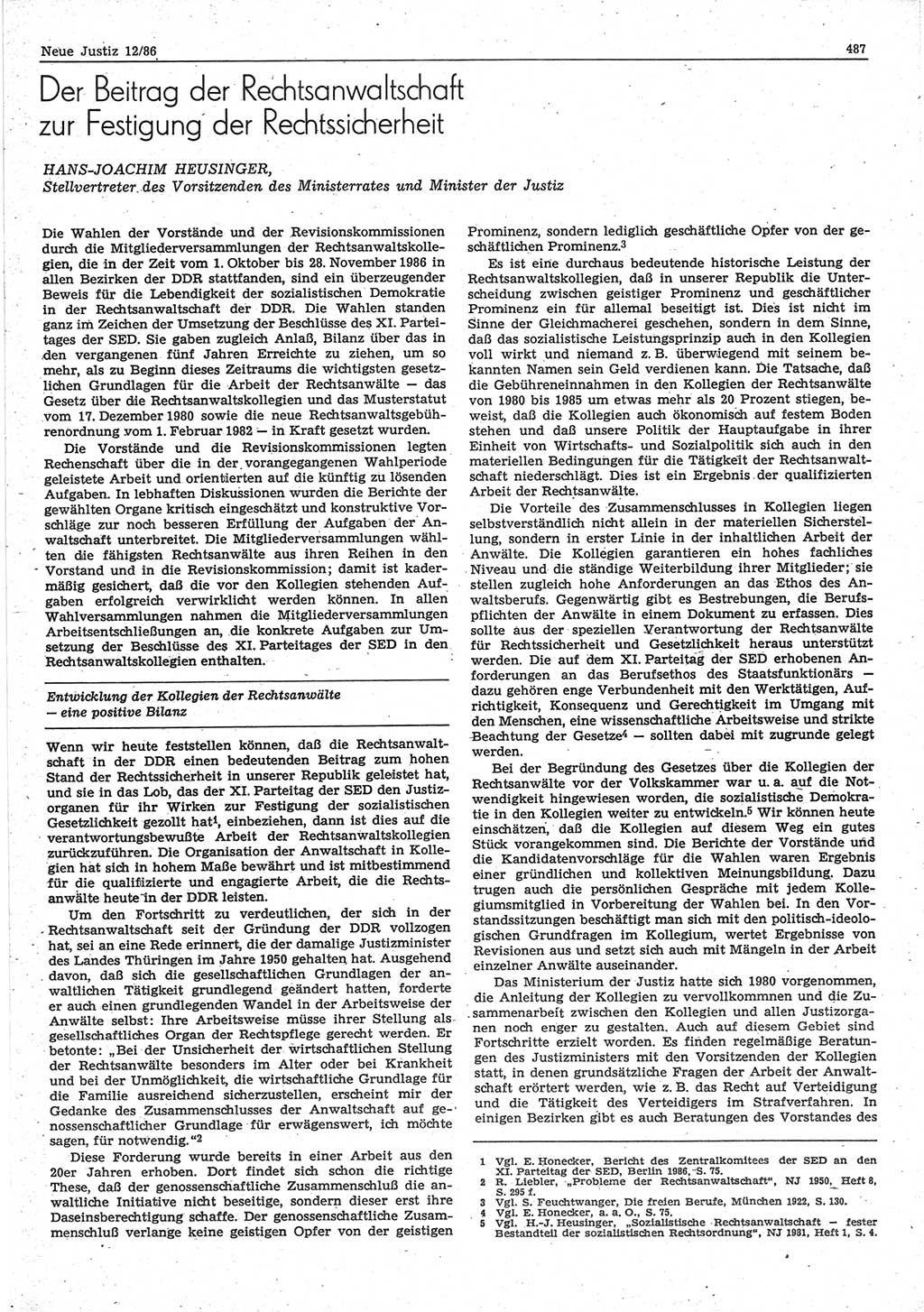 Neue Justiz (NJ), Zeitschrift für sozialistisches Recht und Gesetzlichkeit [Deutsche Demokratische Republik (DDR)], 40. Jahrgang 1986, Seite 487 (NJ DDR 1986, S. 487)