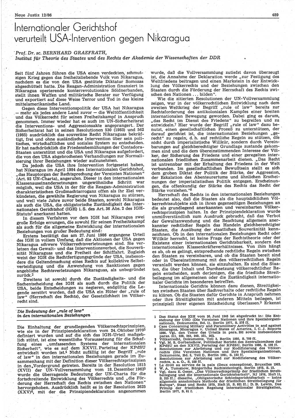 Neue Justiz (NJ), Zeitschrift für sozialistisches Recht und Gesetzlichkeit [Deutsche Demokratische Republik (DDR)], 40. Jahrgang 1986, Seite 489 (NJ DDR 1986, S. 489)