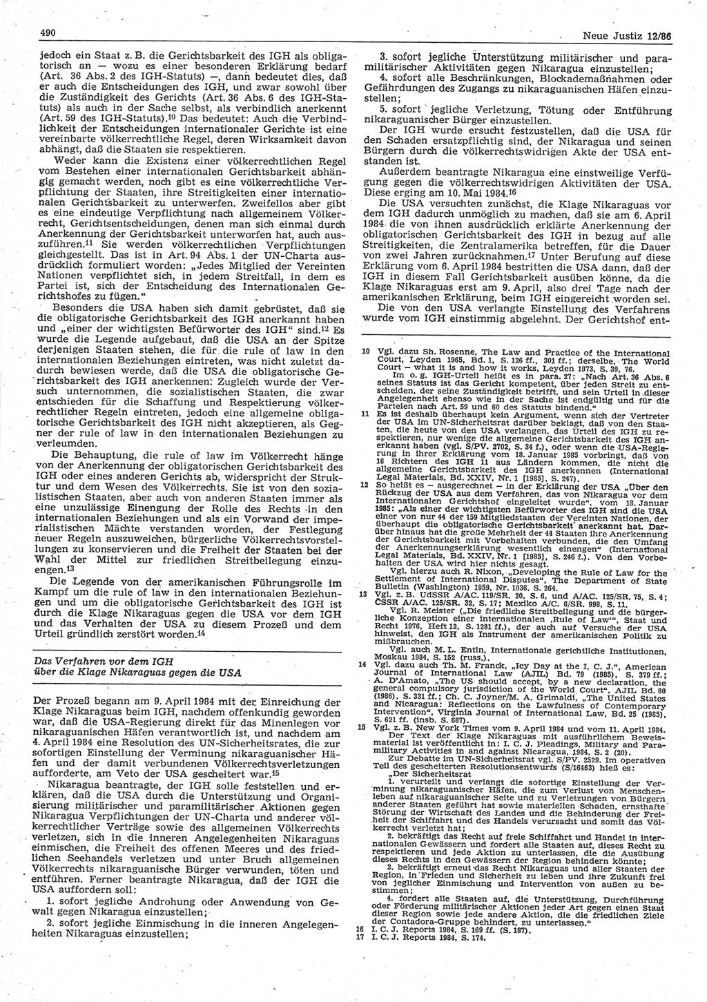 Neue Justiz (NJ), Zeitschrift für sozialistisches Recht und Gesetzlichkeit [Deutsche Demokratische Republik (DDR)], 40. Jahrgang 1986, Seite 490 (NJ DDR 1986, S. 490)