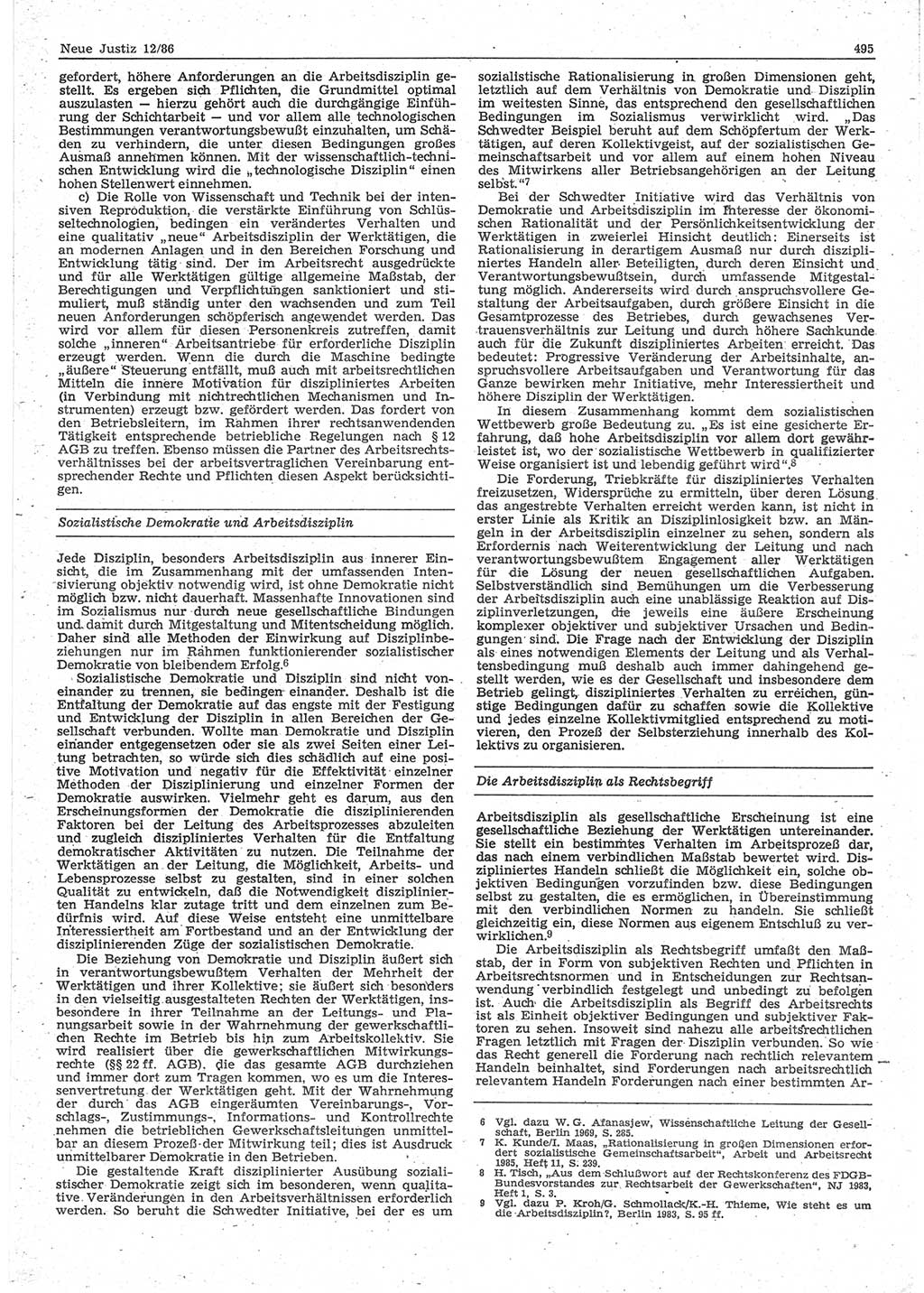 Neue Justiz (NJ), Zeitschrift für sozialistisches Recht und Gesetzlichkeit [Deutsche Demokratische Republik (DDR)], 40. Jahrgang 1986, Seite 495 (NJ DDR 1986, S. 495)