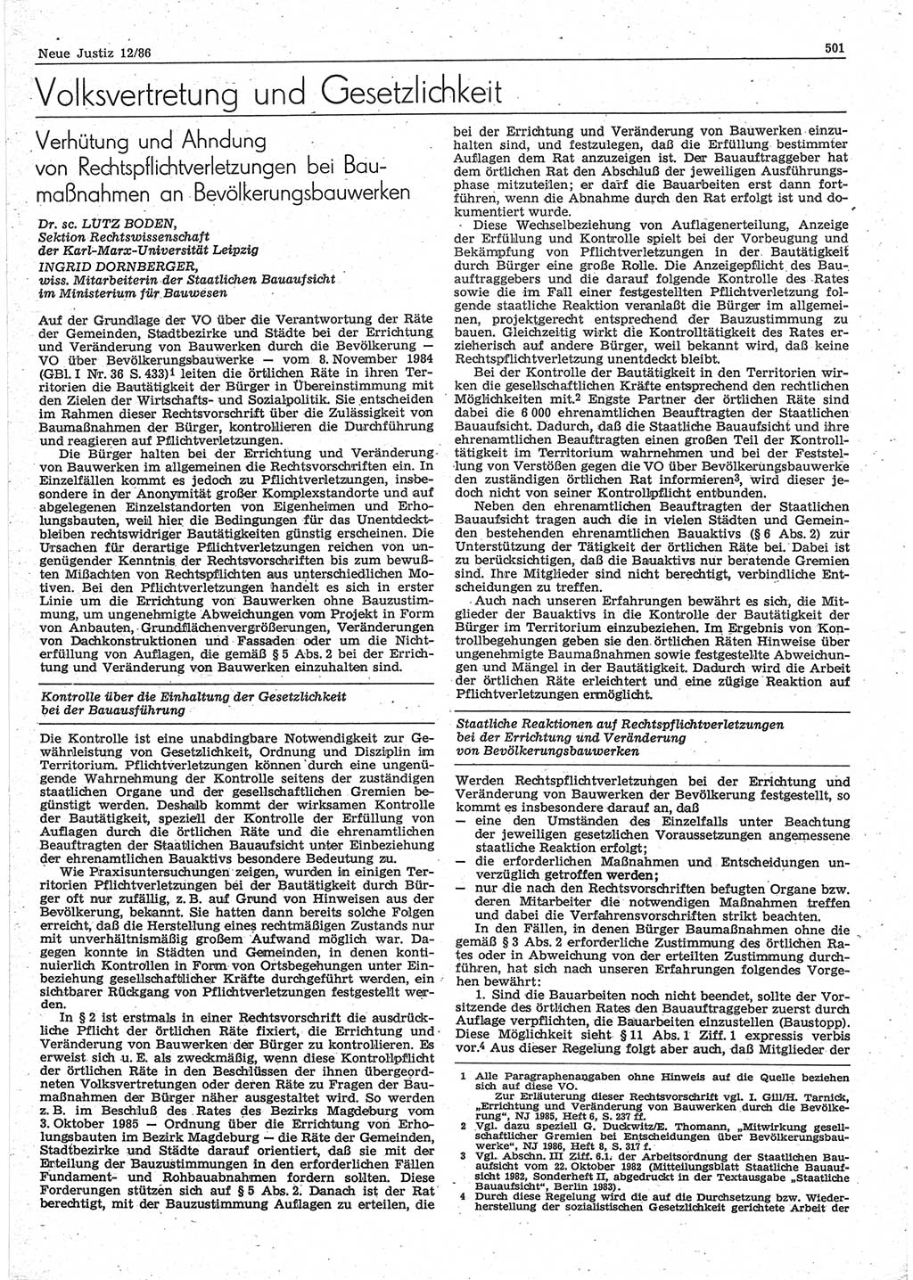 Neue Justiz (NJ), Zeitschrift für sozialistisches Recht und Gesetzlichkeit [Deutsche Demokratische Republik (DDR)], 40. Jahrgang 1986, Seite 501 (NJ DDR 1986, S. 501)