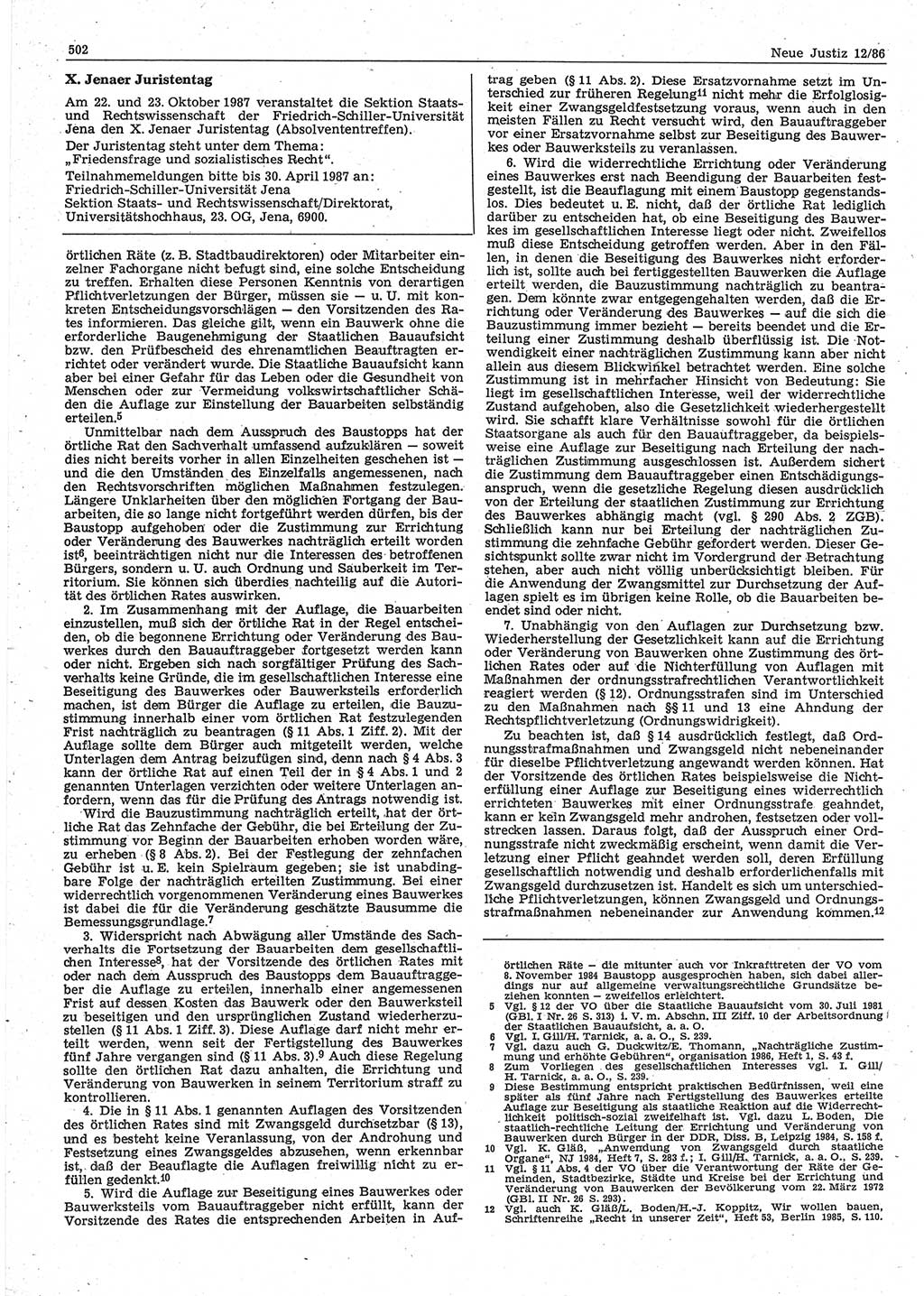 Neue Justiz (NJ), Zeitschrift für sozialistisches Recht und Gesetzlichkeit [Deutsche Demokratische Republik (DDR)], 40. Jahrgang 1986, Seite 502 (NJ DDR 1986, S. 502)