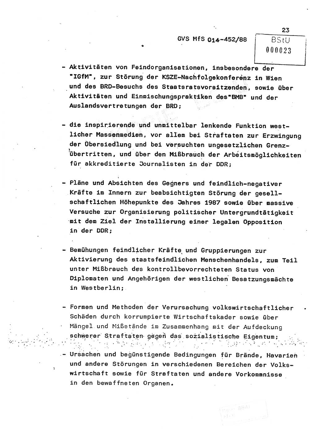 Jahresbericht der Hauptabteilung (HA) Ⅸ 1987, Einschätzung der Wirksamkeit der Untersuchungsarbeit im Jahre 1987, Ministerium für Staatssicherheit (MfS) der Deutschen Demokratischen Republik (DDR), Hauptabteilung Ⅸ, Geheime Verschlußsache (GVS) o014-452/88, Berlin 1988, Seite 23 (Einsch. MfS DDR HA Ⅸ GVS o014-452/88 1987, S. 23)