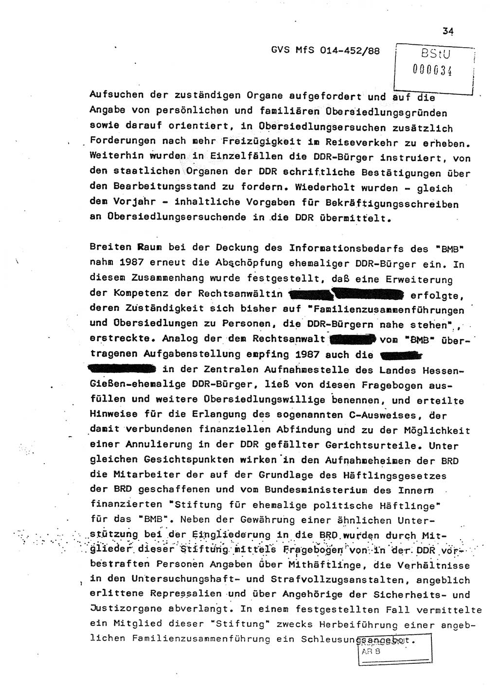 Jahresbericht der Hauptabteilung (HA) Ⅸ 1987, Einschätzung der Wirksamkeit der Untersuchungsarbeit im Jahre 1987, Ministerium für Staatssicherheit (MfS) der Deutschen Demokratischen Republik (DDR), Hauptabteilung Ⅸ, Geheime Verschlußsache (GVS) o014-452/88, Berlin 1988, Seite 34 (Einsch. MfS DDR HA Ⅸ GVS o014-452/88 1987, S. 34)