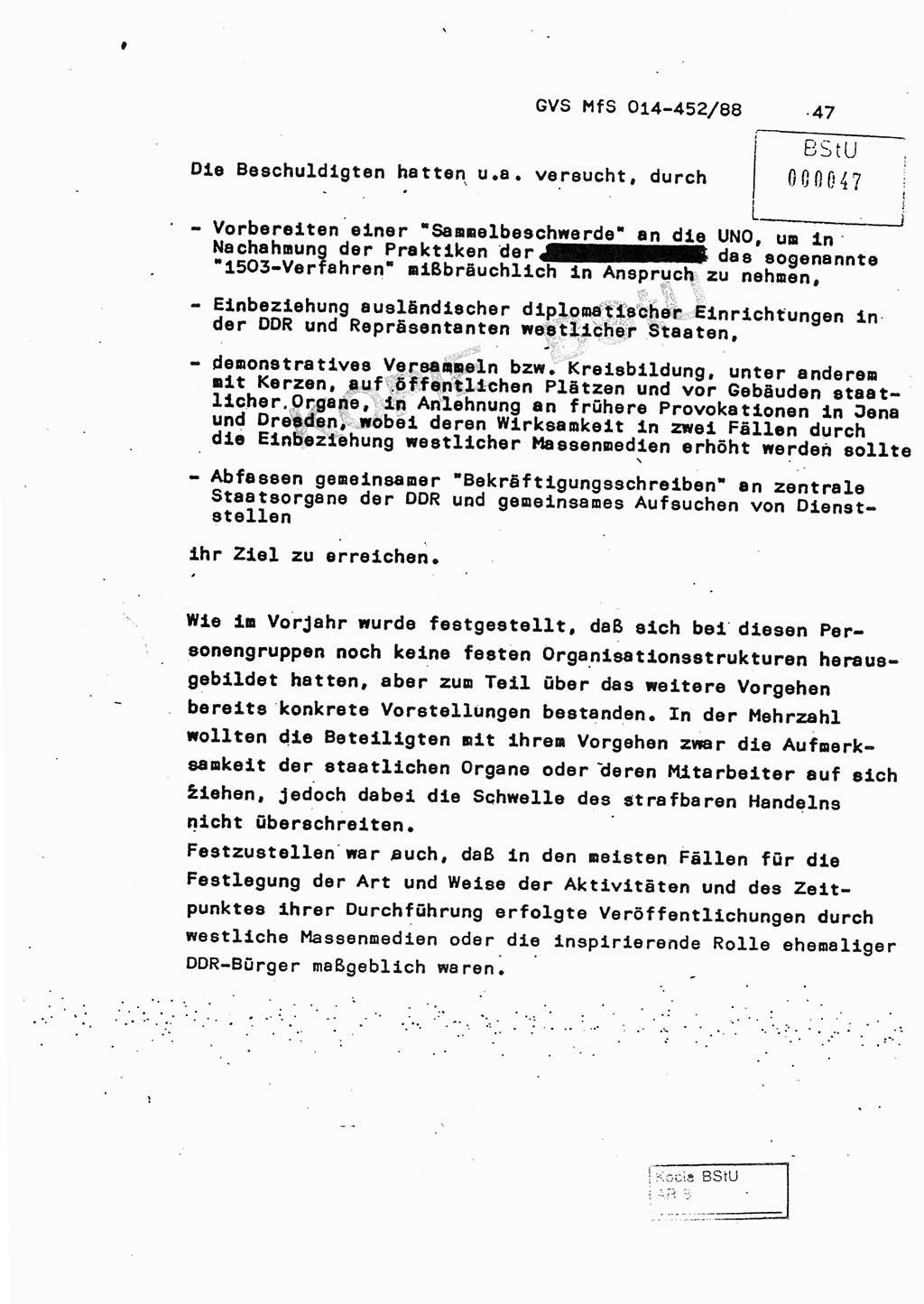 Jahresbericht der Hauptabteilung (HA) Ⅸ 1987, Einschätzung der Wirksamkeit der Untersuchungsarbeit im Jahre 1987, Ministerium für Staatssicherheit (MfS) der Deutschen Demokratischen Republik (DDR), Hauptabteilung Ⅸ, Geheime Verschlußsache (GVS) o014-452/88, Berlin 1988, Seite 47 (Einsch. MfS DDR HA Ⅸ GVS o014-452/88 1987, S. 47)