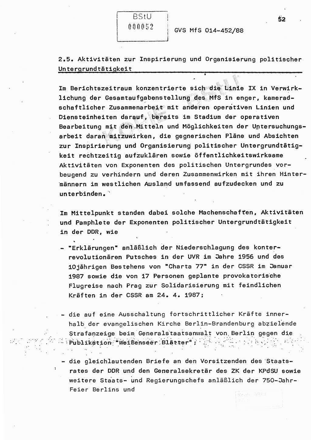 Jahresbericht der Hauptabteilung (HA) Ⅸ 1987, Einschätzung der Wirksamkeit der Untersuchungsarbeit im Jahre 1987, Ministerium für Staatssicherheit (MfS) der Deutschen Demokratischen Republik (DDR), Hauptabteilung Ⅸ, Geheime Verschlußsache (GVS) o014-452/88, Berlin 1988, Seite 52 (Einsch. MfS DDR HA Ⅸ GVS o014-452/88 1987, S. 52)