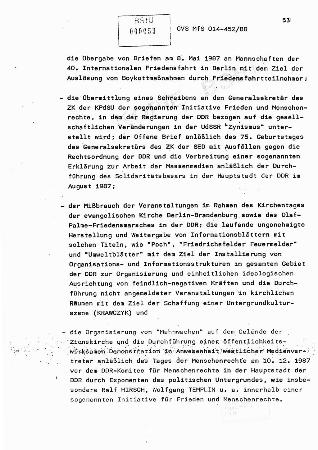 Jahresbericht der Hauptabteilung (HA) Ⅸ 1987, Einschätzung der Wirksamkeit der Untersuchungsarbeit im Jahre 1987, Ministerium für Staatssicherheit (MfS) der Deutschen Demokratischen Republik (DDR), Hauptabteilung Ⅸ, Geheime Verschlußsache (GVS) o014-452/88, Berlin 1988, Seite 53 (Einsch. MfS DDR HA Ⅸ GVS o014-452/88 1987, S. 53)