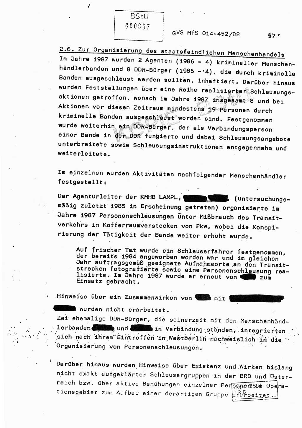 Jahresbericht der Hauptabteilung (HA) Ⅸ 1987, Einschätzung der Wirksamkeit der Untersuchungsarbeit im Jahre 1987, Ministerium für Staatssicherheit (MfS) der Deutschen Demokratischen Republik (DDR), Hauptabteilung Ⅸ, Geheime Verschlußsache (GVS) o014-452/88, Berlin 1988, Seite 57 (Einsch. MfS DDR HA Ⅸ GVS o014-452/88 1987, S. 57)