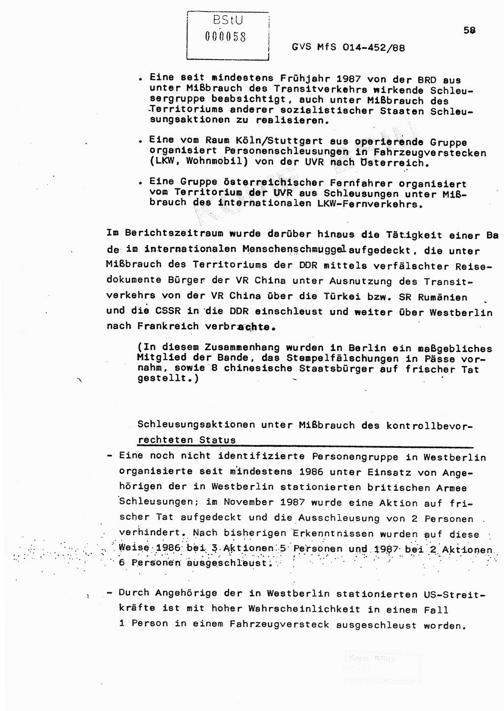 Jahresbericht der Hauptabteilung (HA) Ⅸ 1987, Einschätzung der Wirksamkeit der Untersuchungsarbeit im Jahre 1987, Ministerium für Staatssicherheit (MfS) der Deutschen Demokratischen Republik (DDR), Hauptabteilung Ⅸ, Geheime Verschlußsache (GVS) o014-452/88, Berlin 1988, Seite 58 (Einsch. MfS DDR HA Ⅸ GVS o014-452/88 1987, S. 58)