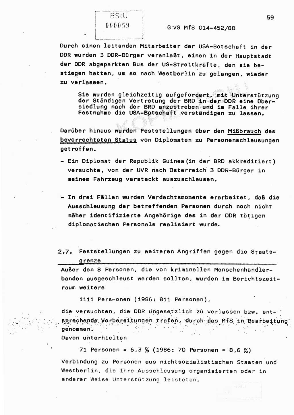 Jahresbericht der Hauptabteilung (HA) Ⅸ 1987, Einschätzung der Wirksamkeit der Untersuchungsarbeit im Jahre 1987, Ministerium für Staatssicherheit (MfS) der Deutschen Demokratischen Republik (DDR), Hauptabteilung Ⅸ, Geheime Verschlußsache (GVS) o014-452/88, Berlin 1988, Seite 59 (Einsch. MfS DDR HA Ⅸ GVS o014-452/88 1987, S. 59)