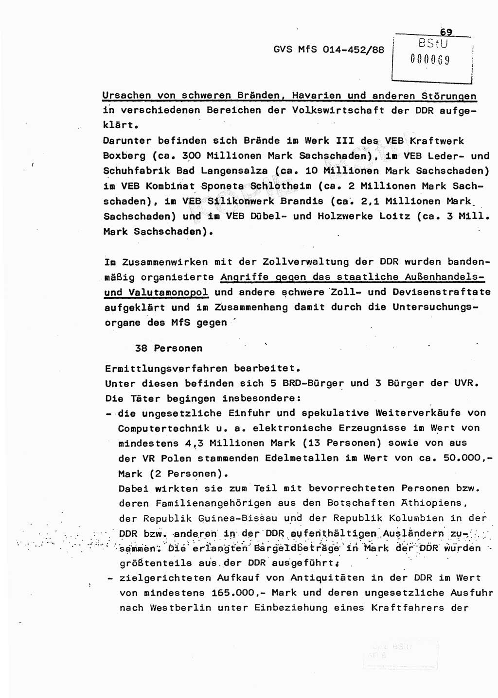 Jahresbericht der Hauptabteilung (HA) Ⅸ 1987, Einschätzung der Wirksamkeit der Untersuchungsarbeit im Jahre 1987, Ministerium für Staatssicherheit (MfS) der Deutschen Demokratischen Republik (DDR), Hauptabteilung Ⅸ, Geheime Verschlußsache (GVS) o014-452/88, Berlin 1988, Seite 69 (Einsch. MfS DDR HA Ⅸ GVS o014-452/88 1987, S. 69)