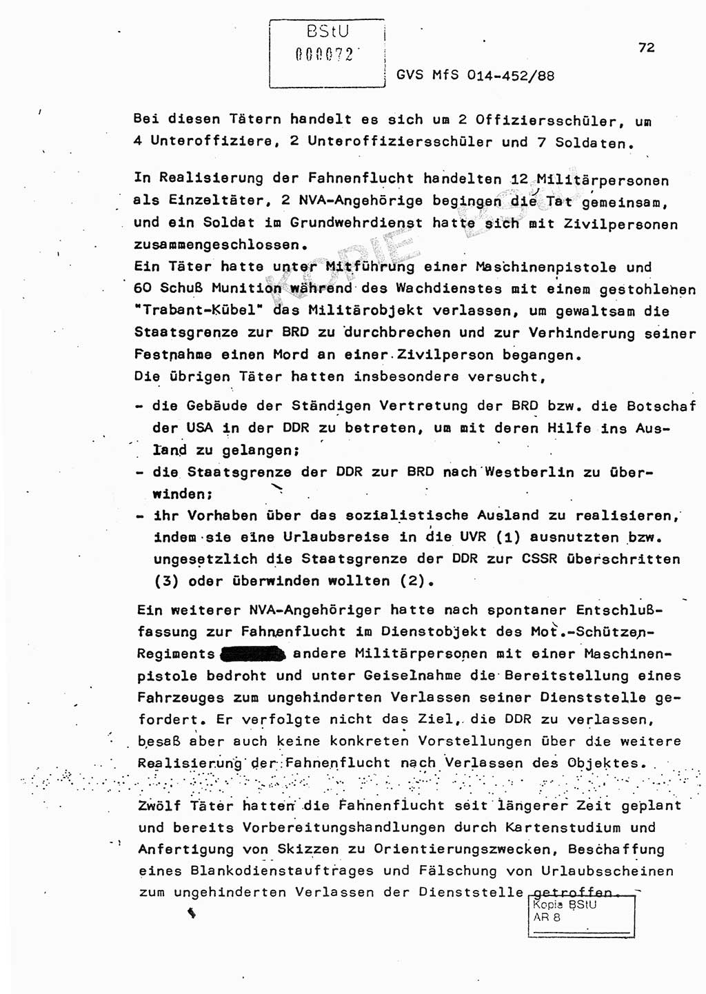 Jahresbericht der Hauptabteilung (HA) Ⅸ 1987, Einschätzung der Wirksamkeit der Untersuchungsarbeit im Jahre 1987, Ministerium für Staatssicherheit (MfS) der Deutschen Demokratischen Republik (DDR), Hauptabteilung Ⅸ, Geheime Verschlußsache (GVS) o014-452/88, Berlin 1988, Seite 72 (Einsch. MfS DDR HA Ⅸ GVS o014-452/88 1987, S. 72)