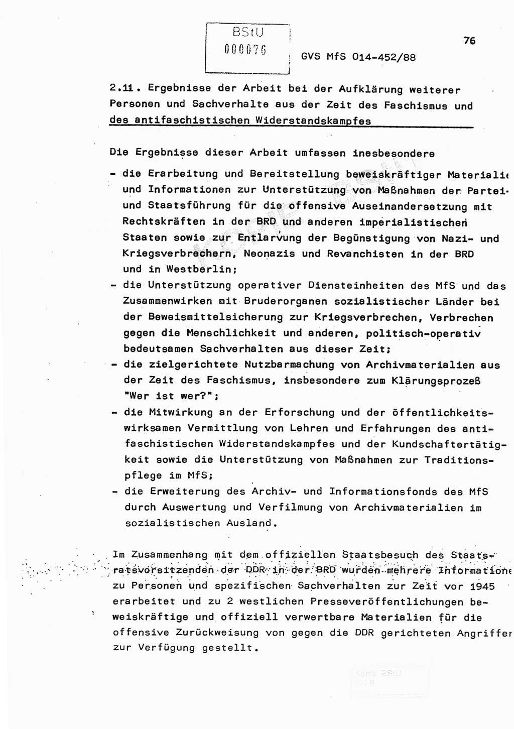 Jahresbericht der Hauptabteilung (HA) Ⅸ 1987, Einschätzung der Wirksamkeit der Untersuchungsarbeit im Jahre 1987, Ministerium für Staatssicherheit (MfS) der Deutschen Demokratischen Republik (DDR), Hauptabteilung Ⅸ, Geheime Verschlußsache (GVS) o014-452/88, Berlin 1988, Seite 76 (Einsch. MfS DDR HA Ⅸ GVS o014-452/88 1987, S. 76)