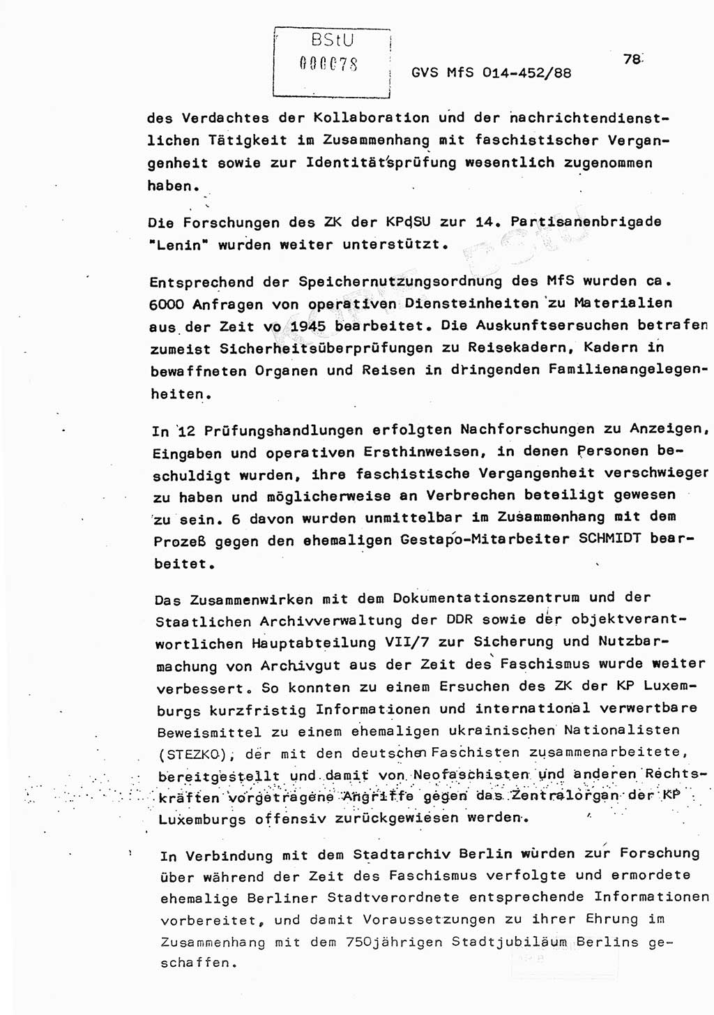 Jahresbericht der Hauptabteilung (HA) Ⅸ 1987, Einschätzung der Wirksamkeit der Untersuchungsarbeit im Jahre 1987, Ministerium für Staatssicherheit (MfS) der Deutschen Demokratischen Republik (DDR), Hauptabteilung Ⅸ, Geheime Verschlußsache (GVS) o014-452/88, Berlin 1988, Seite 78 (Einsch. MfS DDR HA Ⅸ GVS o014-452/88 1987, S. 78)
