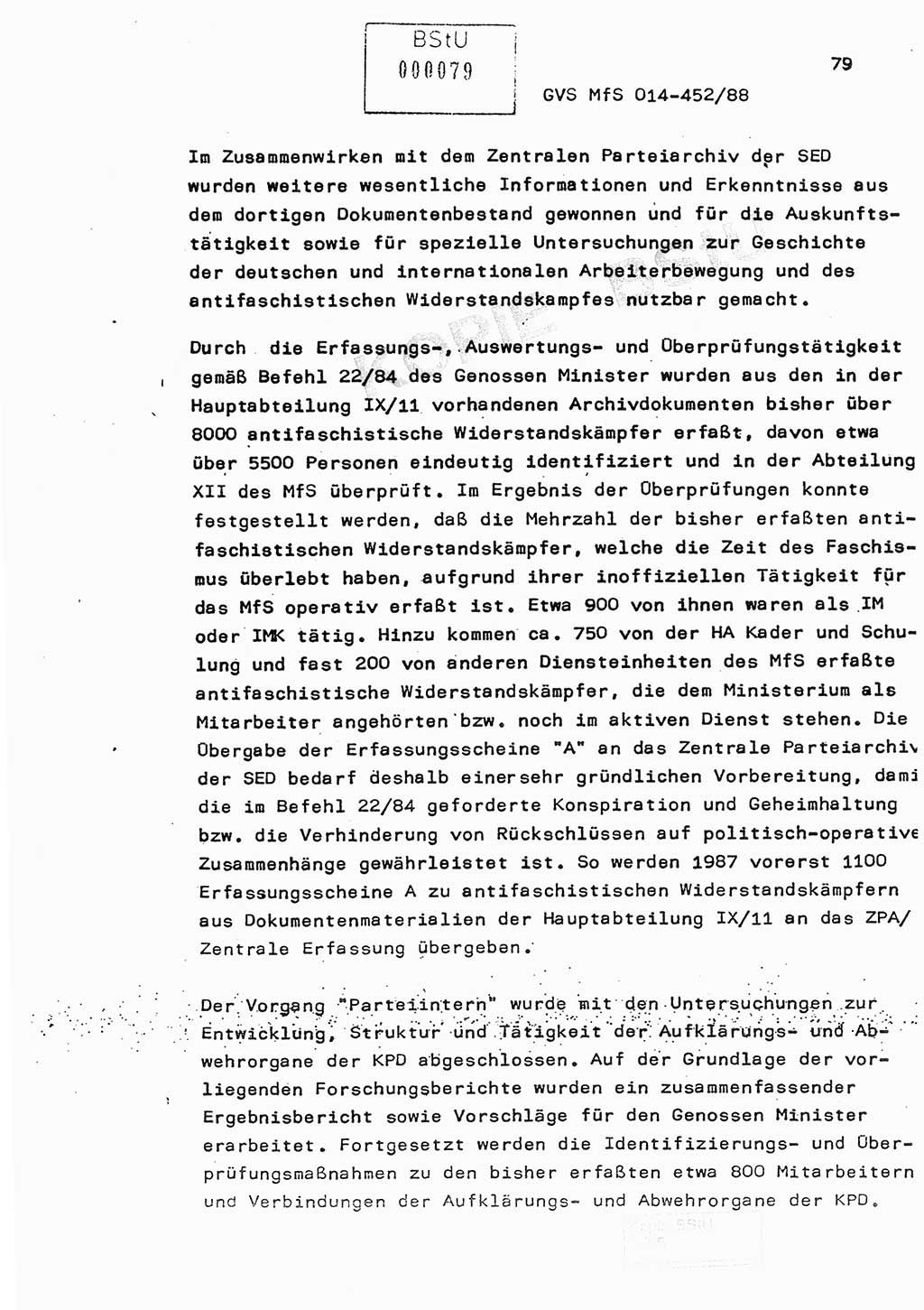 Jahresbericht der Hauptabteilung (HA) Ⅸ 1987, Einschätzung der Wirksamkeit der Untersuchungsarbeit im Jahre 1987, Ministerium für Staatssicherheit (MfS) der Deutschen Demokratischen Republik (DDR), Hauptabteilung Ⅸ, Geheime Verschlußsache (GVS) o014-452/88, Berlin 1988, Seite 79 (Einsch. MfS DDR HA Ⅸ GVS o014-452/88 1987, S. 79)