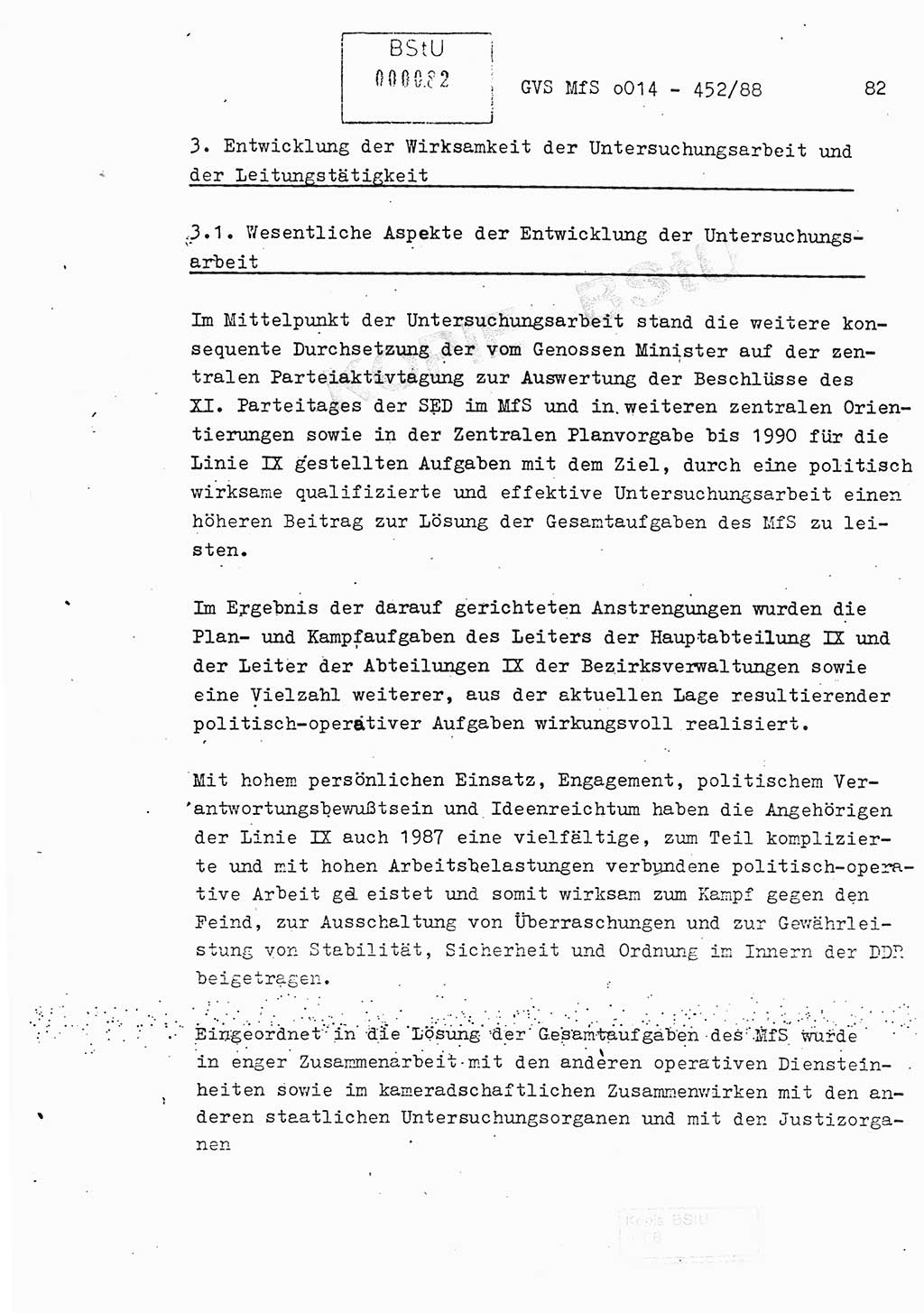 Jahresbericht der Hauptabteilung (HA) Ⅸ 1987, Einschätzung der Wirksamkeit der Untersuchungsarbeit im Jahre 1987, Ministerium für Staatssicherheit (MfS) der Deutschen Demokratischen Republik (DDR), Hauptabteilung Ⅸ, Geheime Verschlußsache (GVS) o014-452/88, Berlin 1988, Seite 82 (Einsch. MfS DDR HA Ⅸ GVS o014-452/88 1987, S. 82)