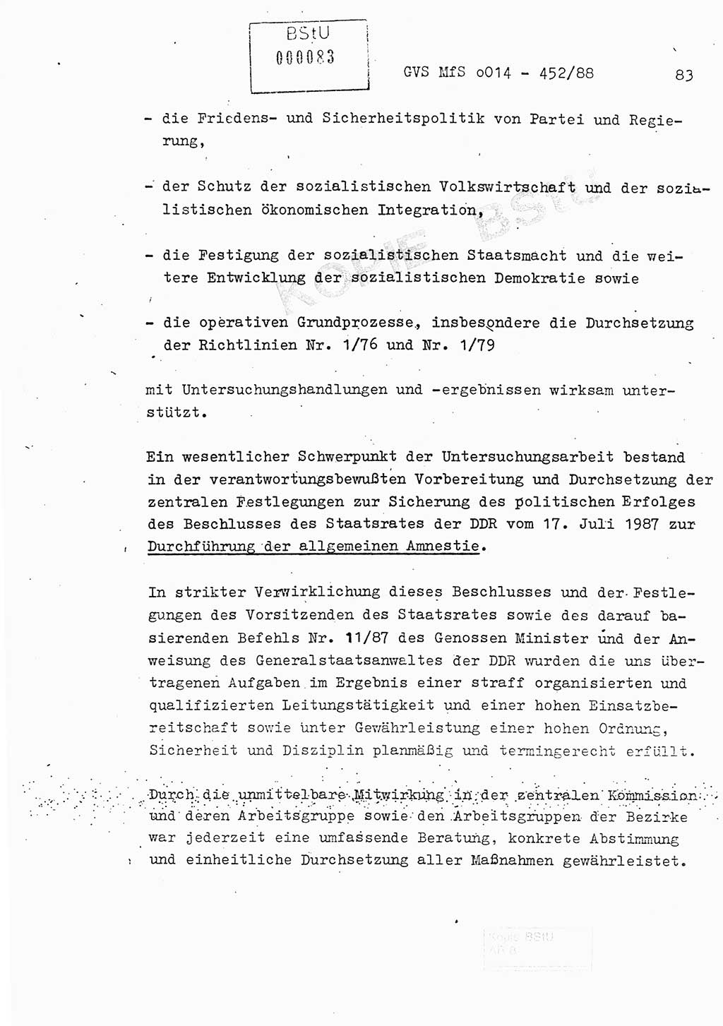 Jahresbericht der Hauptabteilung (HA) Ⅸ 1987, Einschätzung der Wirksamkeit der Untersuchungsarbeit im Jahre 1987, Ministerium für Staatssicherheit (MfS) der Deutschen Demokratischen Republik (DDR), Hauptabteilung Ⅸ, Geheime Verschlußsache (GVS) o014-452/88, Berlin 1988, Seite 83 (Einsch. MfS DDR HA Ⅸ GVS o014-452/88 1987, S. 83)