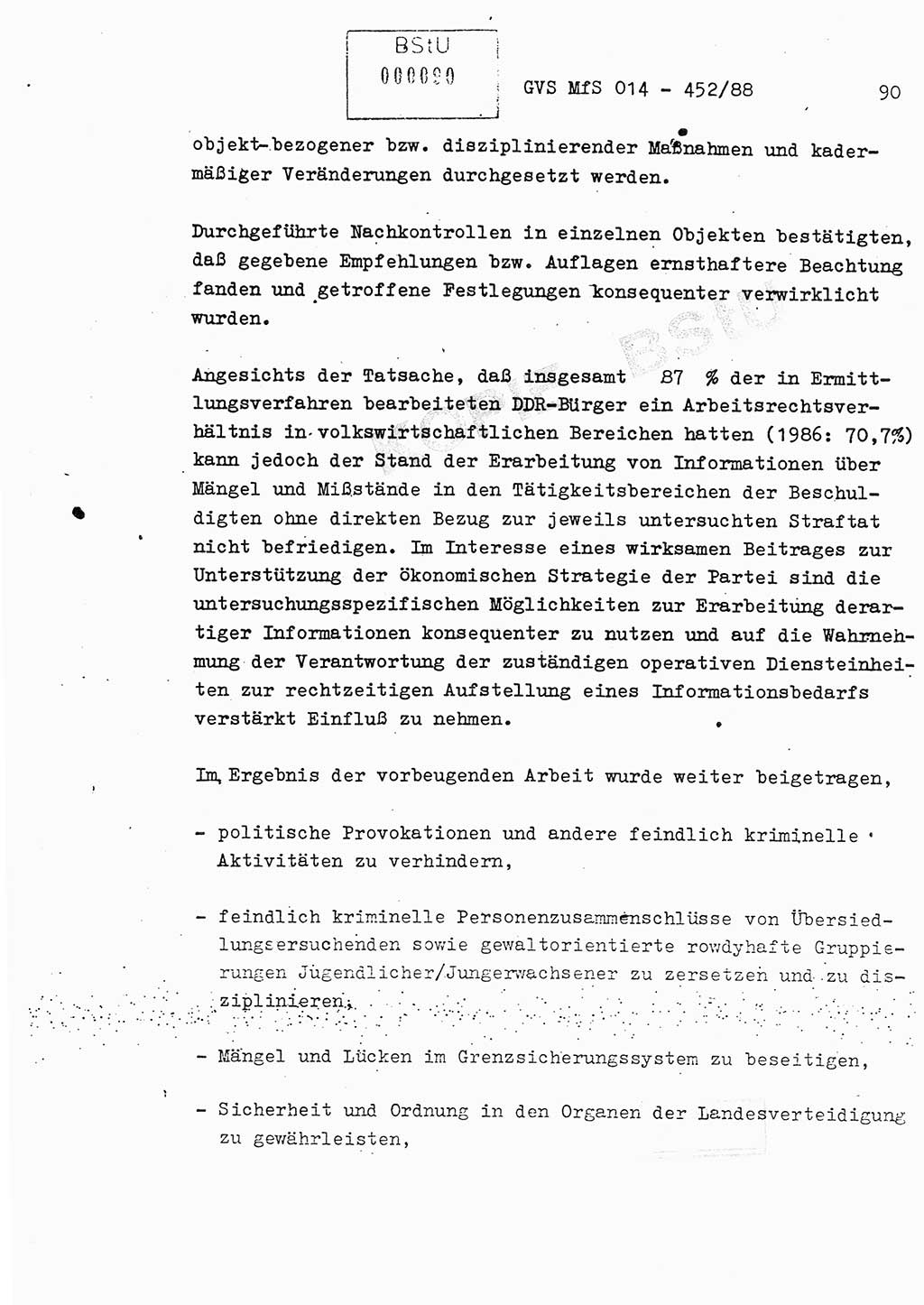 Jahresbericht der Hauptabteilung (HA) Ⅸ 1987, Einschätzung der Wirksamkeit der Untersuchungsarbeit im Jahre 1987, Ministerium für Staatssicherheit (MfS) der Deutschen Demokratischen Republik (DDR), Hauptabteilung Ⅸ, Geheime Verschlußsache (GVS) o014-452/88, Berlin 1988, Seite 90 (Einsch. MfS DDR HA Ⅸ GVS o014-452/88 1987, S. 90)