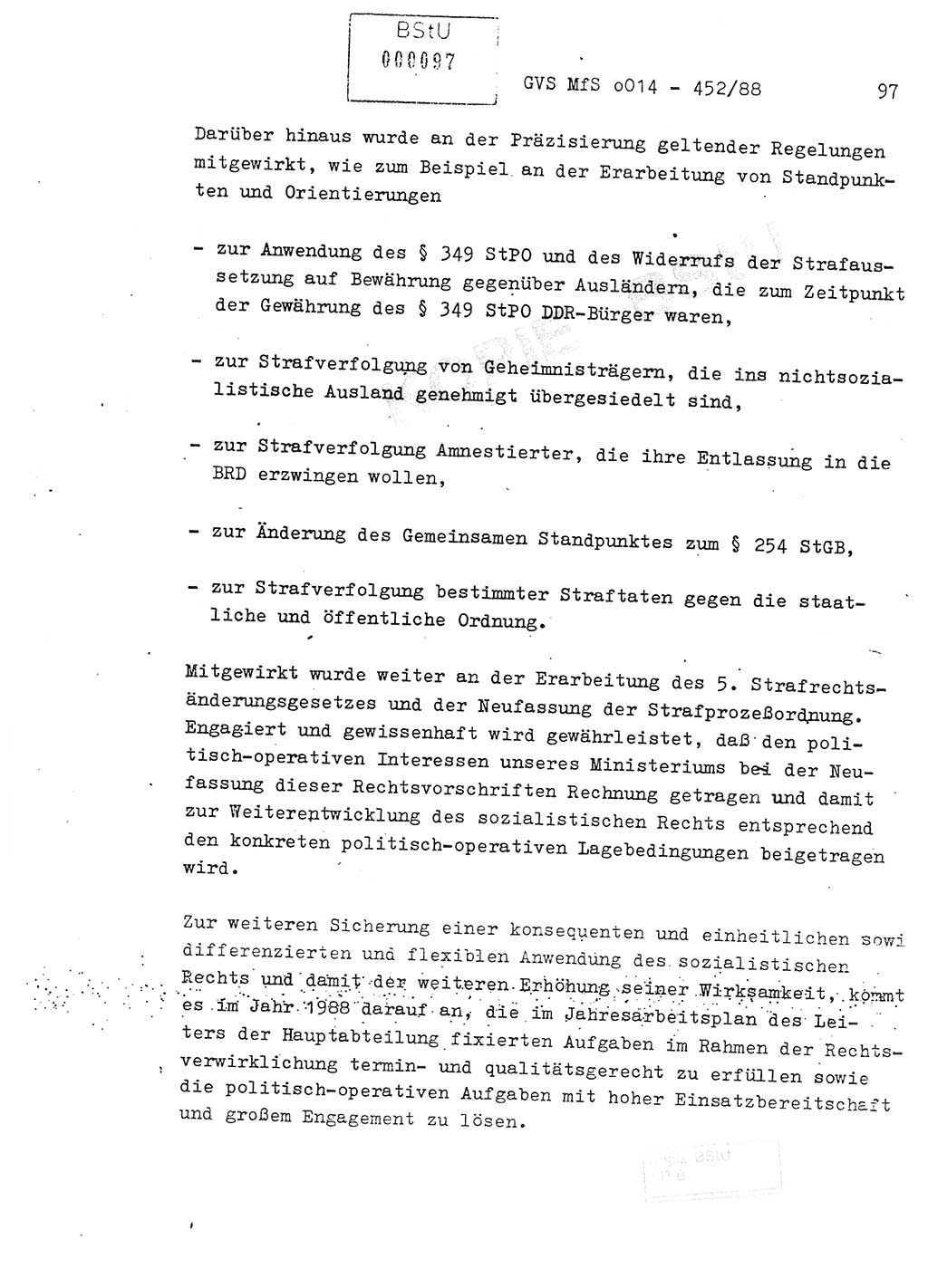 Jahresbericht der Hauptabteilung (HA) Ⅸ 1987, Einschätzung der Wirksamkeit der Untersuchungsarbeit im Jahre 1987, Ministerium für Staatssicherheit (MfS) der Deutschen Demokratischen Republik (DDR), Hauptabteilung Ⅸ, Geheime Verschlußsache (GVS) o014-452/88, Berlin 1988, Seite 97 (Einsch. MfS DDR HA Ⅸ GVS o014-452/88 1987, S. 97)